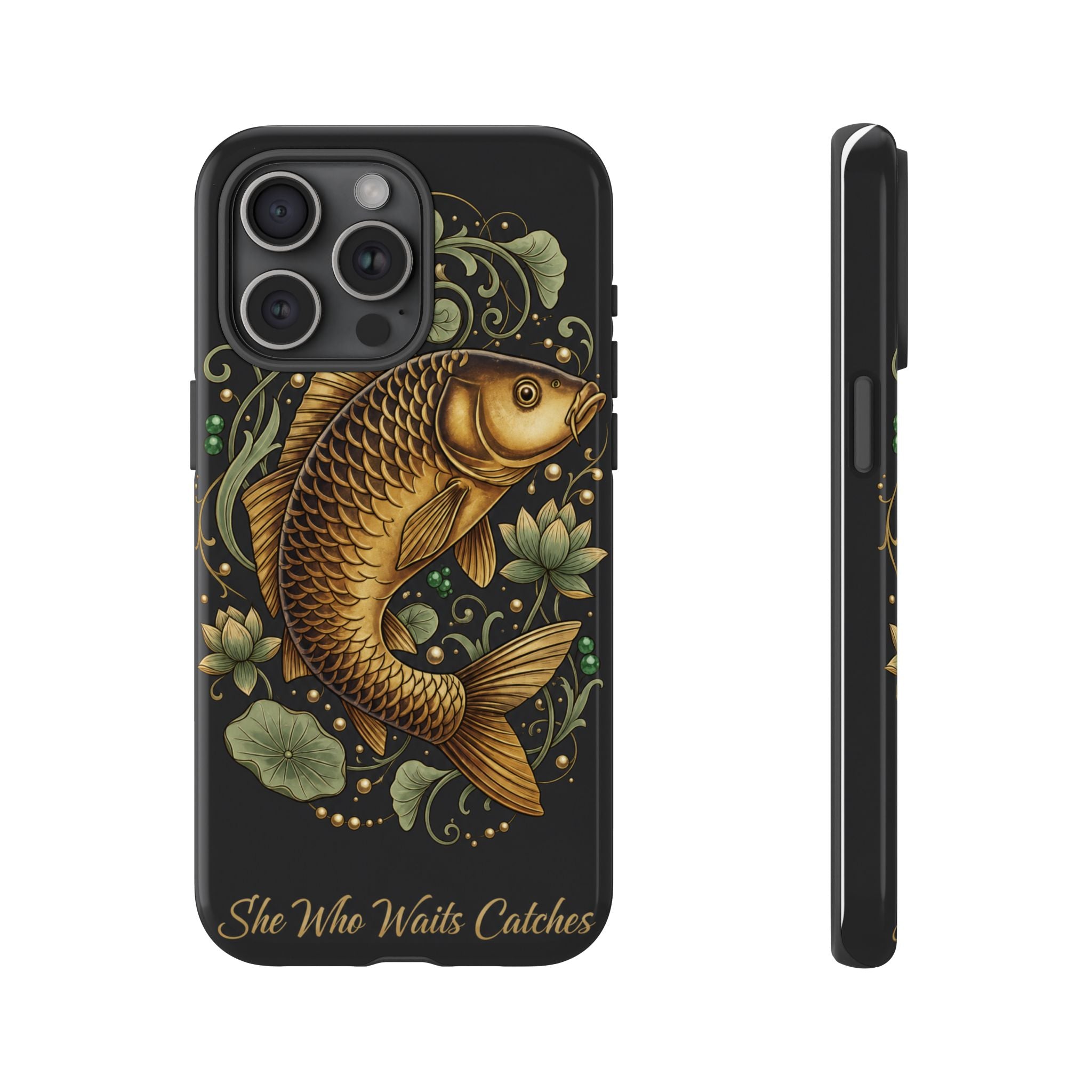 Phone Case — Carp Fish 'She Who Waits Catches' Protective Hard Cover