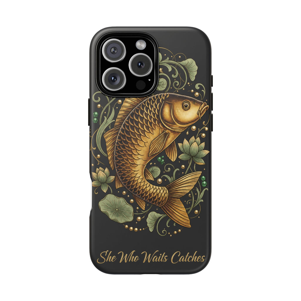 Phone Case — Carp Fish 'She Who Waits Catches' Protective Hard Cover