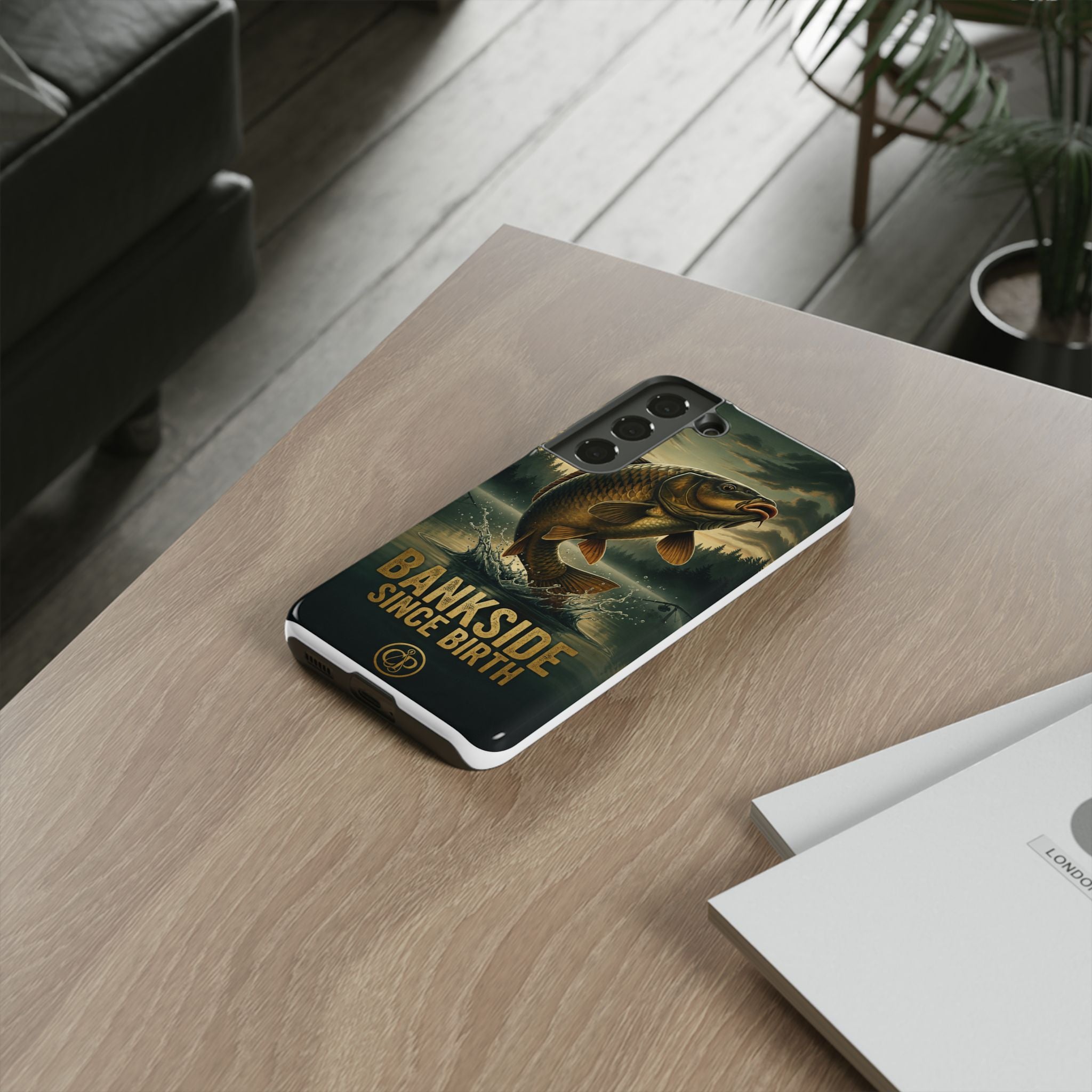 Phone Case - "Bankside Since Birth" Fishing Design (Carp Jumping, Angler Gift)