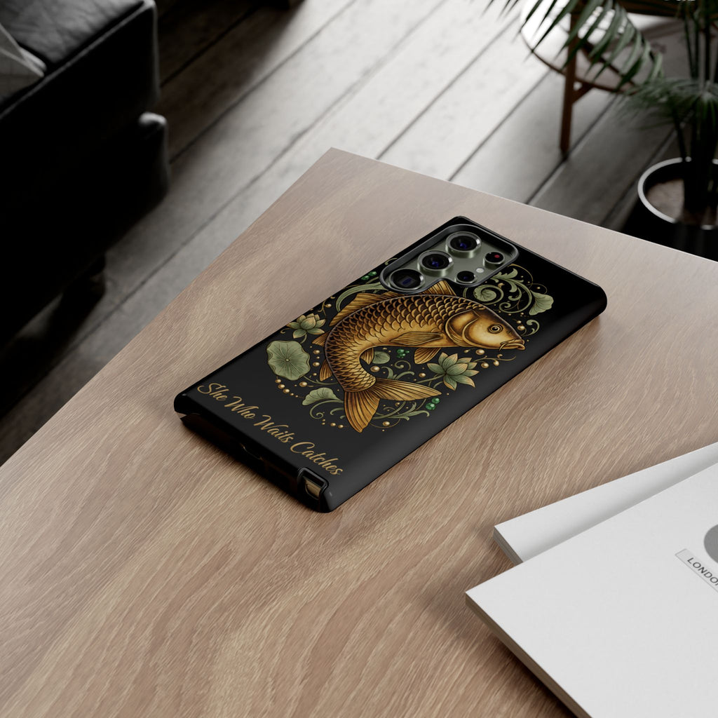 Phone Case — Carp Fish 'She Who Waits Catches' Protective Hard Cover
