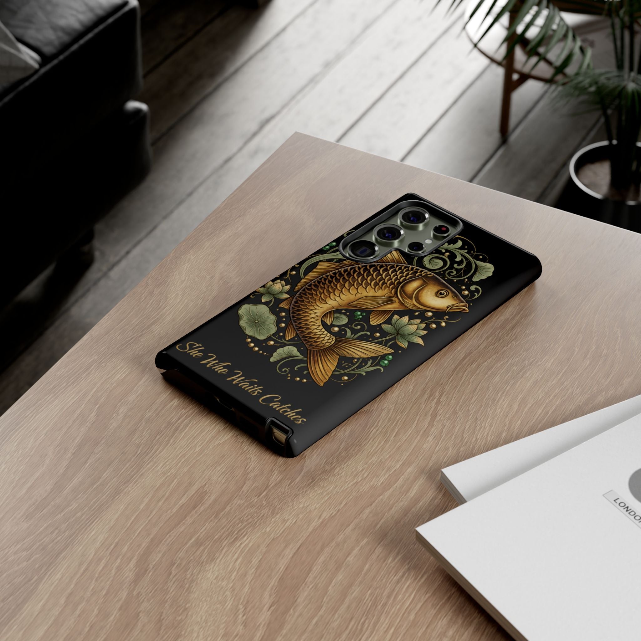 Phone Case — Carp Fish 'She Who Waits Catches' Protective Hard Cover