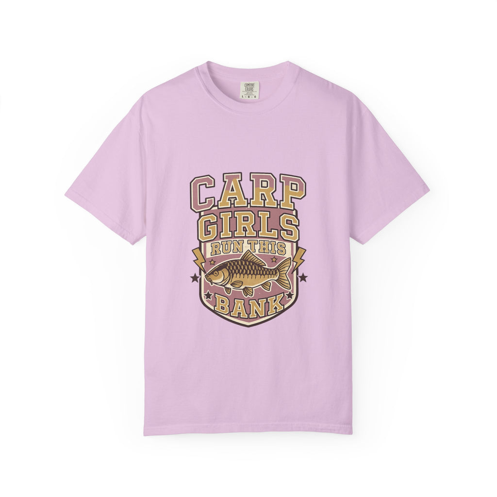 Carp Girls Run This Bank T-Shirt — Fishing Graphic Tee for Women Anglers