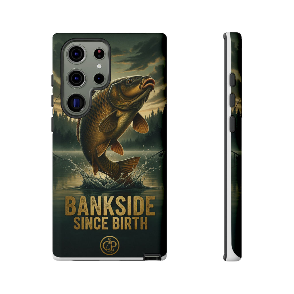 Phone Case - "Bankside Since Birth" Fishing Design (Carp Jumping, Angler Gift)
