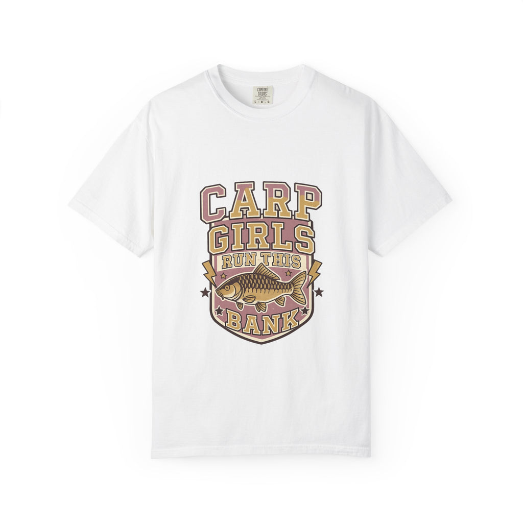 Carp Girls Run This Bank T-Shirt — Fishing Graphic Tee for Women Anglers