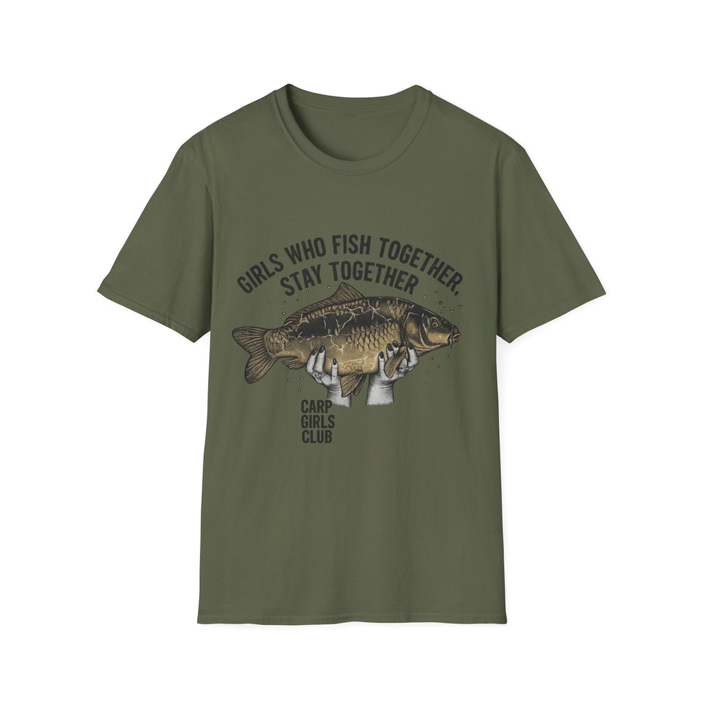 Fishing T-Shirt — "Girls Who Fish Together Stay Together" Carp Club Tee