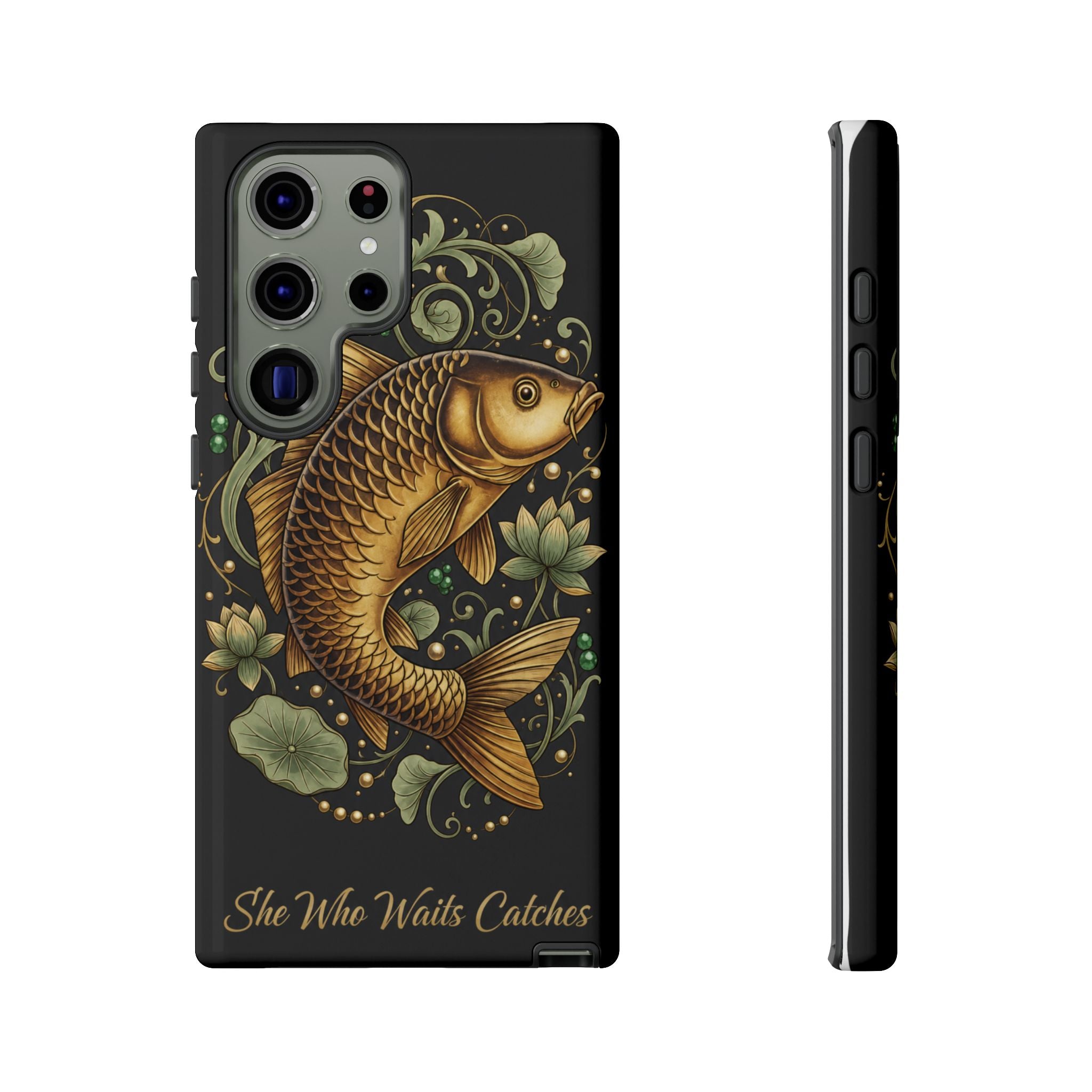 Phone Case — Carp Fish 'She Who Waits Catches' Protective Hard Cover