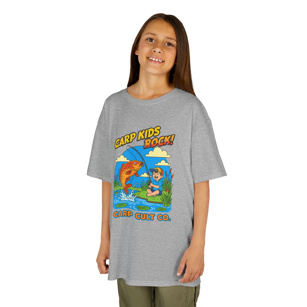 Kids Fishing Tee – "Carp Kids Rock!" Graphic Shirt for Young Anglers