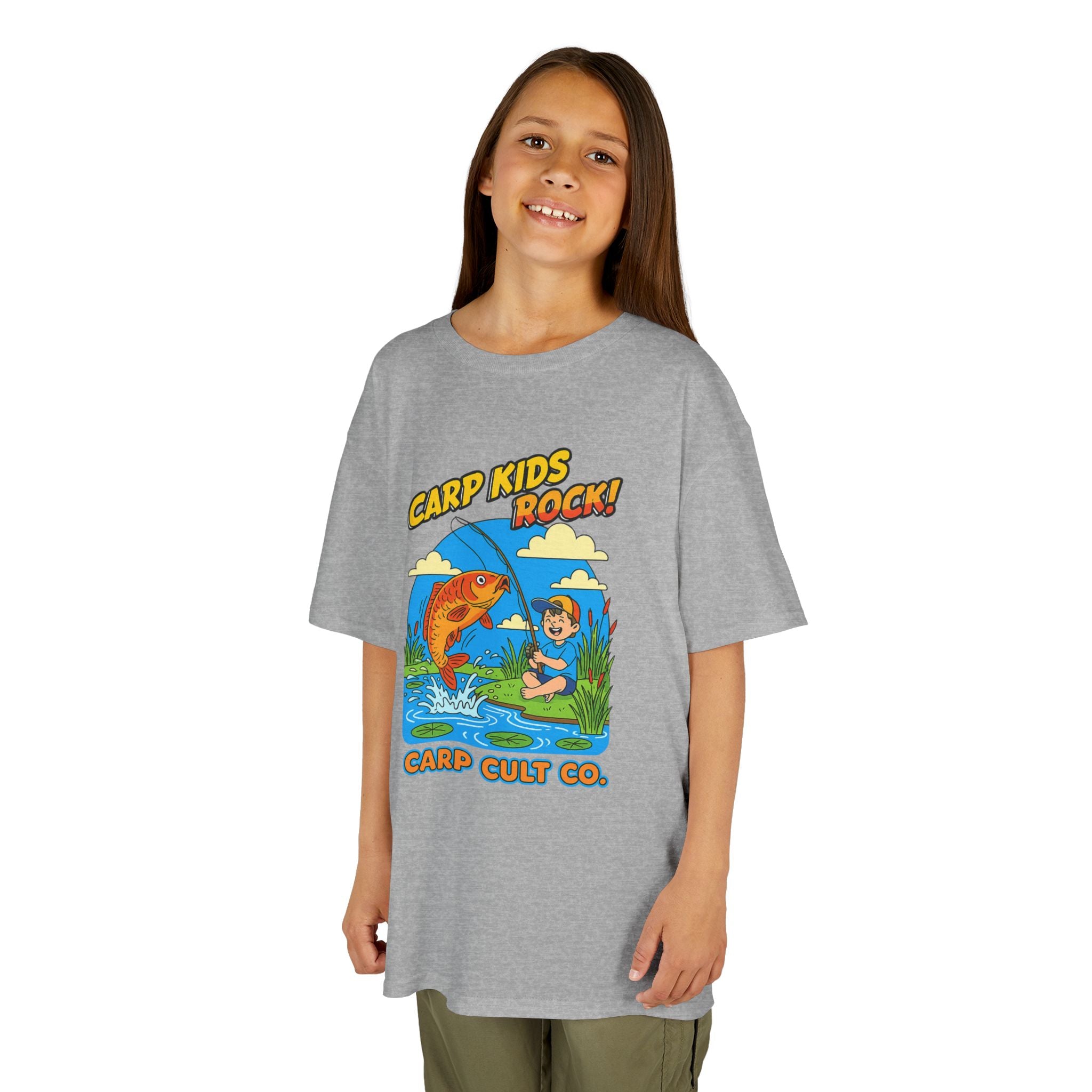 Kids Fishing Tee – "Carp Kids Rock!" Graphic Shirt for Young Anglers