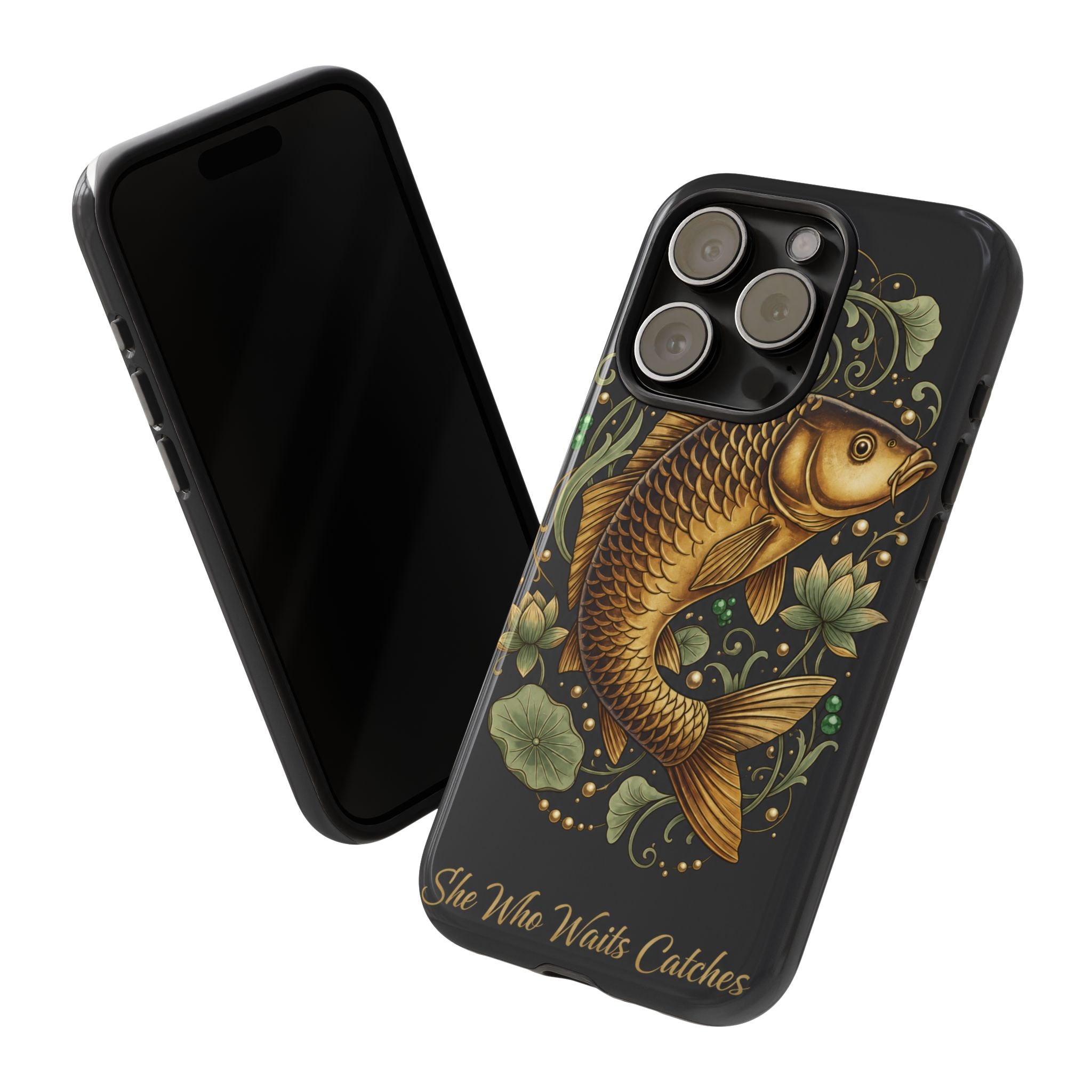 Phone Case — Carp Fish 'She Who Waits Catches' Protective Hard Cover
