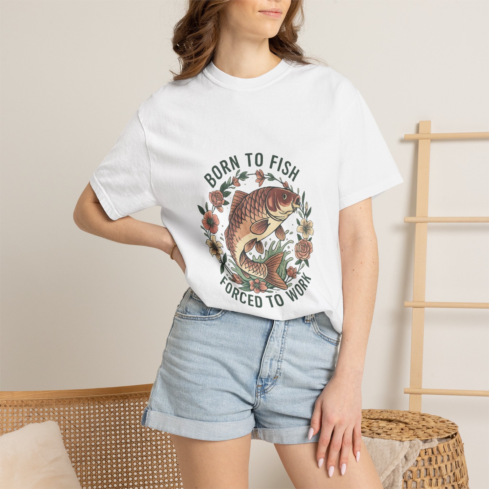 Born to Fish T-Shirt — 'Born to Fish, Forced to Work' Vintage Fishing Tee