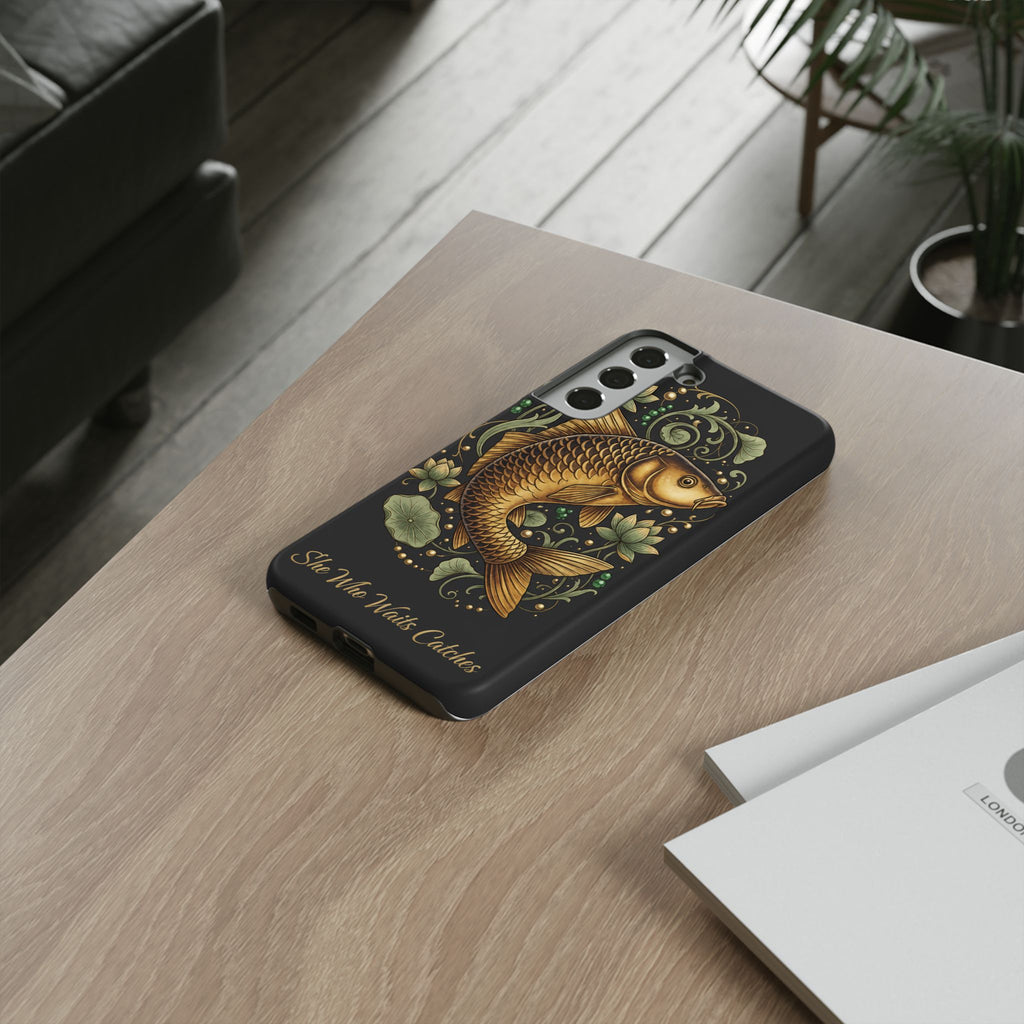 Phone Case — Carp Fish 'She Who Waits Catches' Protective Hard Cover