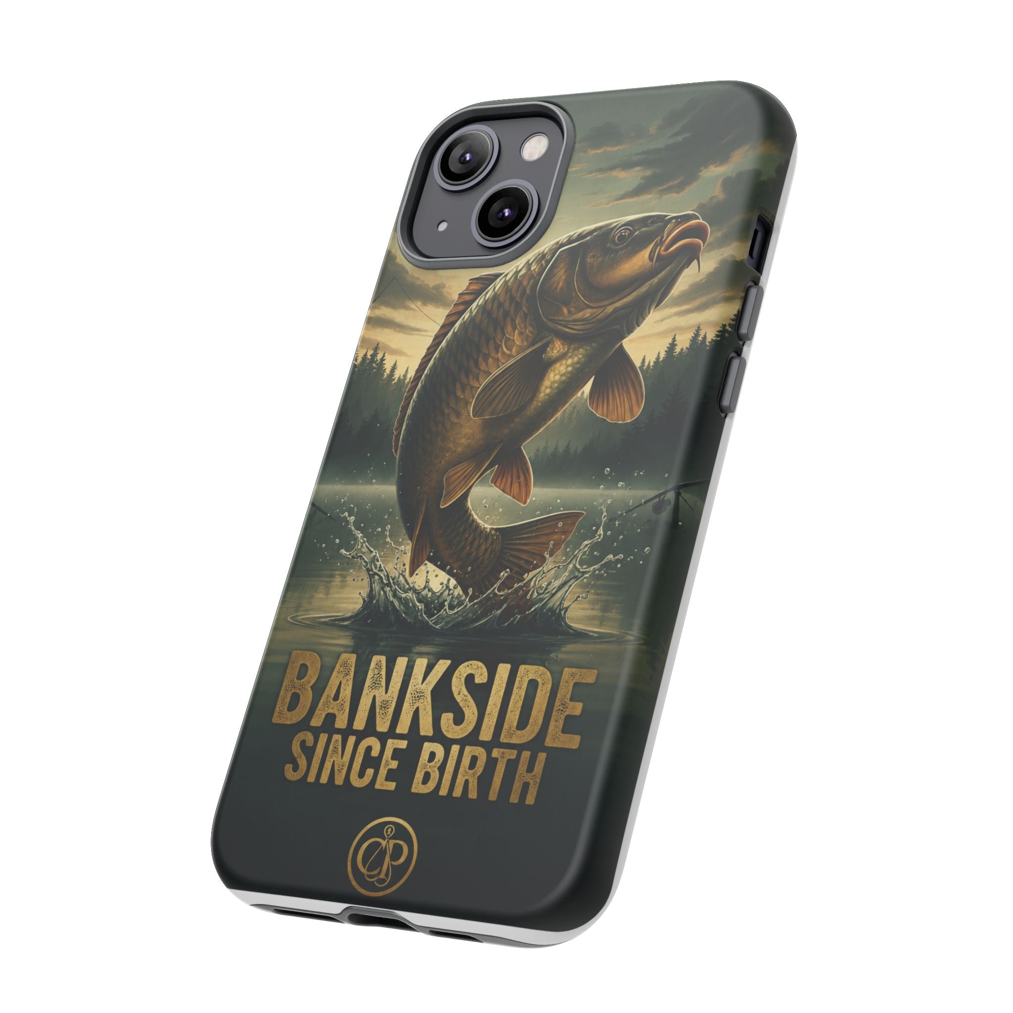 Phone Case - "Bankside Since Birth" Fishing Design (Carp Jumping, Angler Gift)