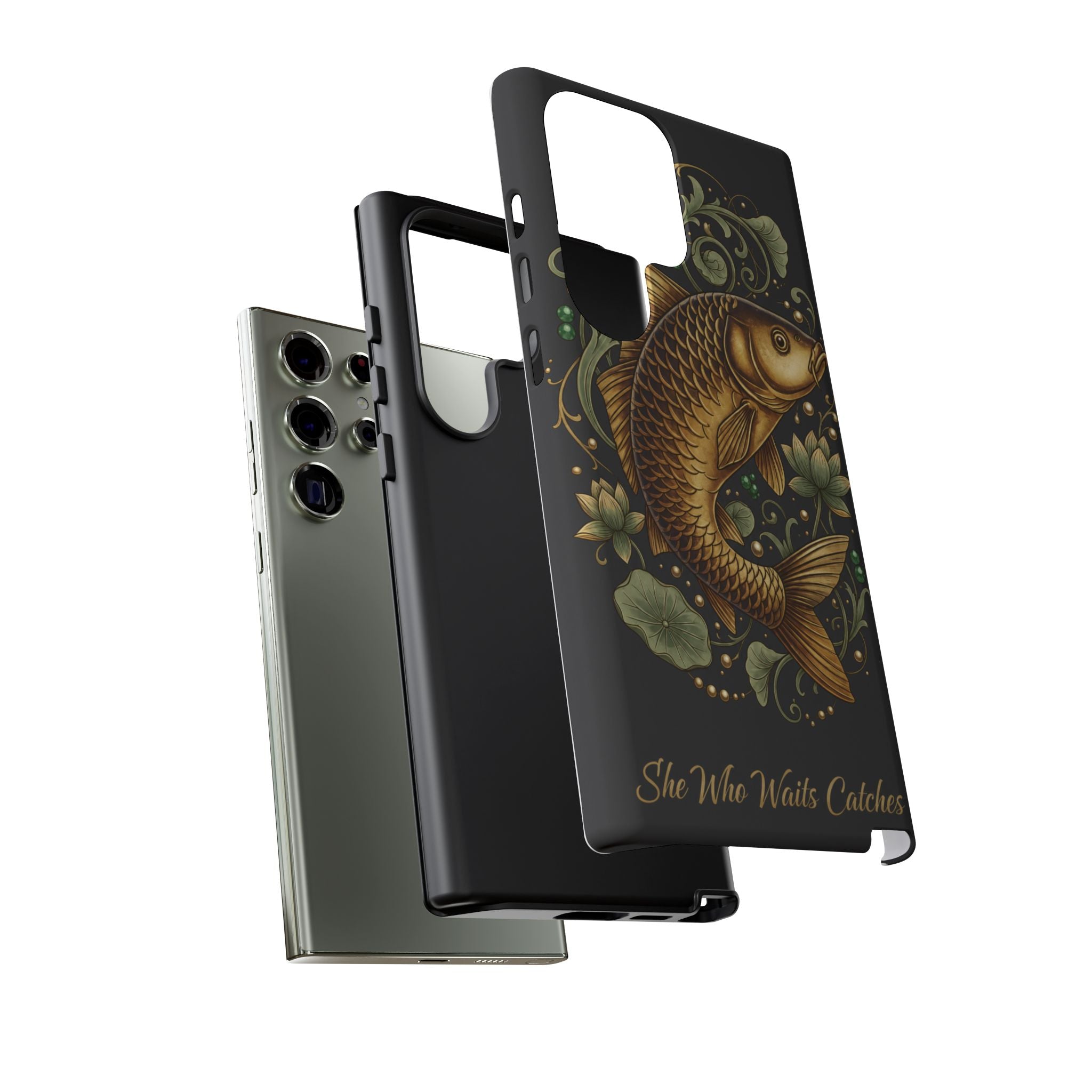 Phone Case — Carp Fish 'She Who Waits Catches' Protective Hard Cover