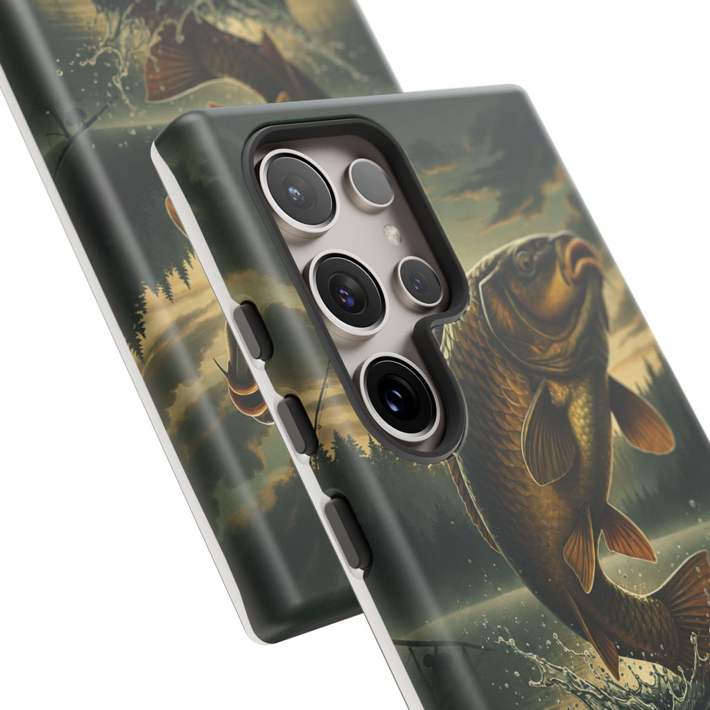 Phone Case - "Bankside Since Birth" Fishing Design (Carp Jumping, Angler Gift)