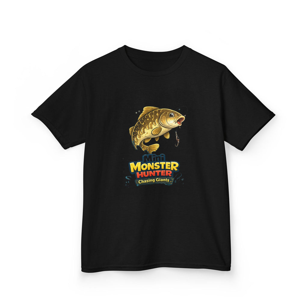Kids Fishing Tee — "Mini Monster Hunter" Bass Graphic Shirt