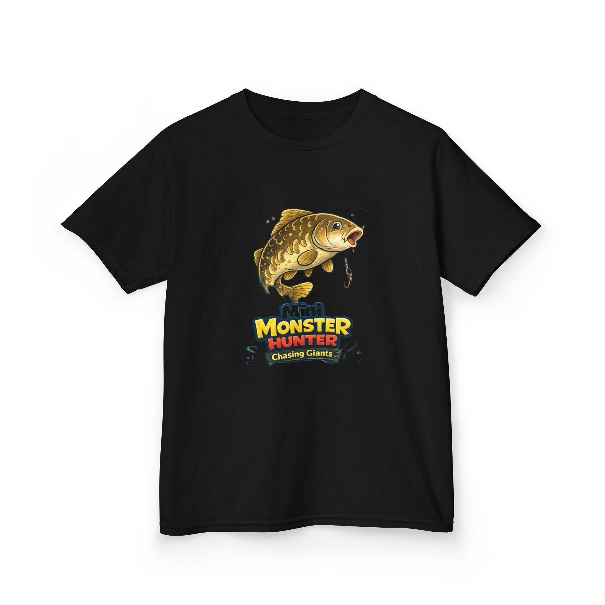 Kids Fishing Tee — "Mini Monster Hunter" Bass Graphic Shirt