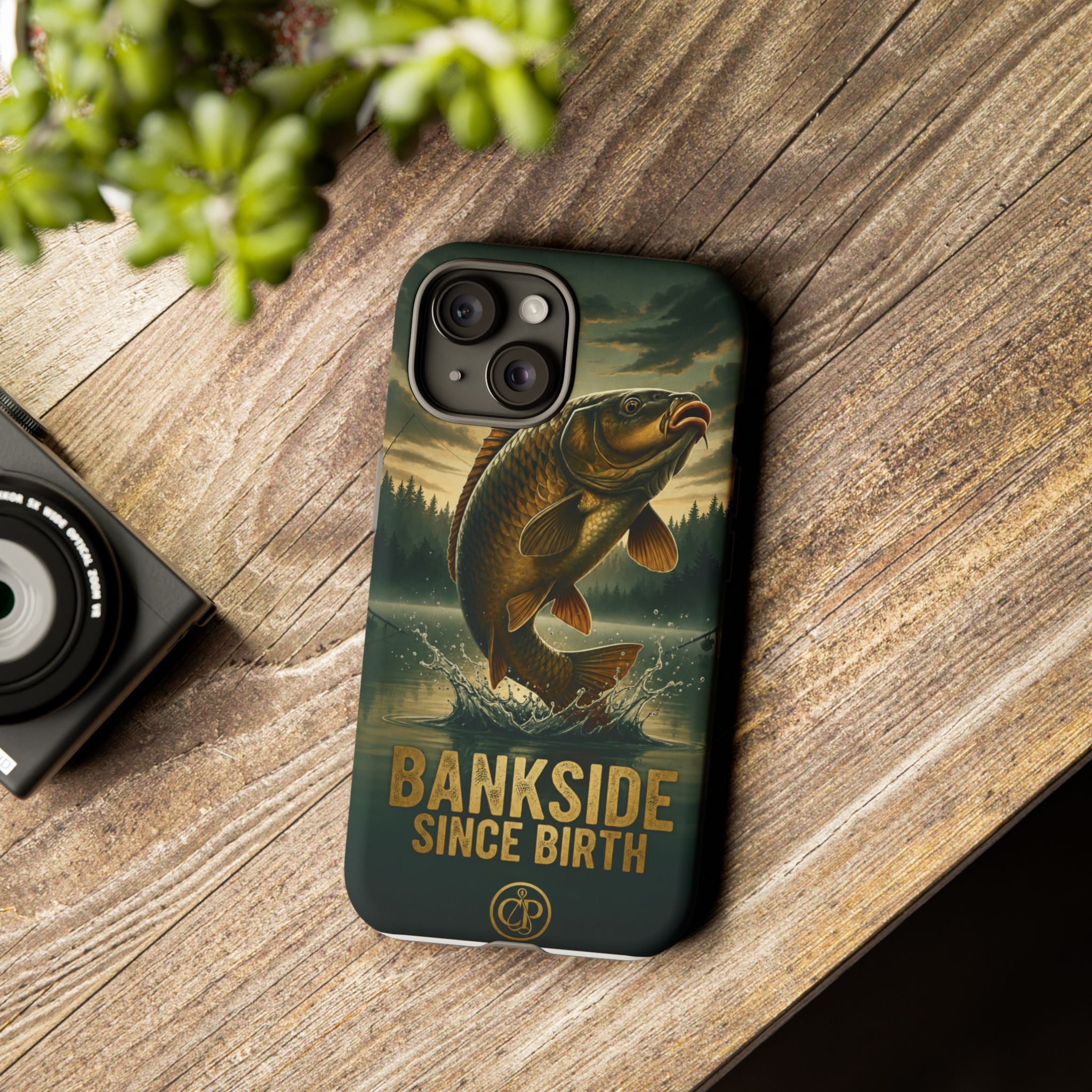 Phone Case - "Bankside Since Birth" Fishing Design (Carp Jumping, Angler Gift)