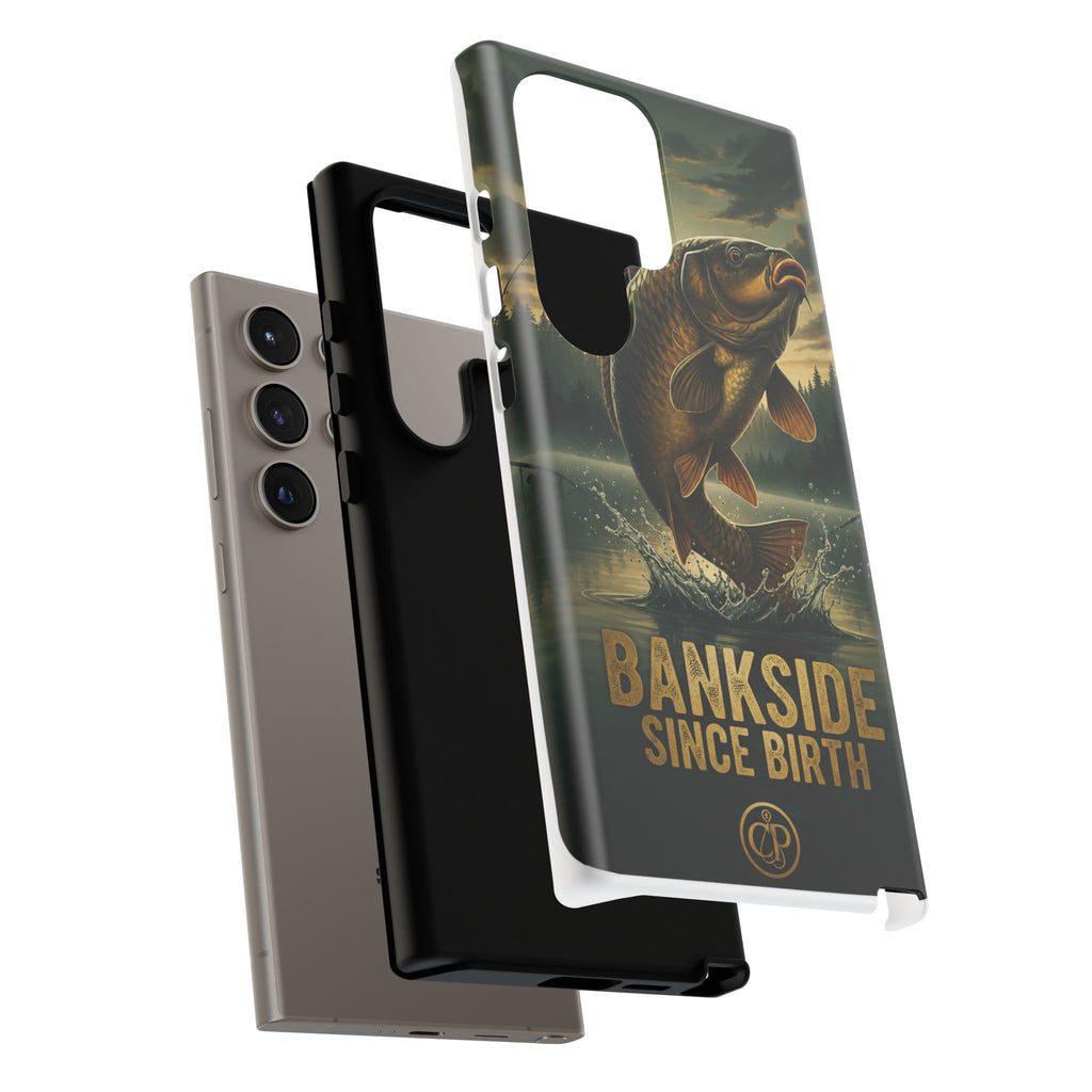 Phone Case - "Bankside Since Birth" Fishing Design (Carp Jumping, Angler Gift)