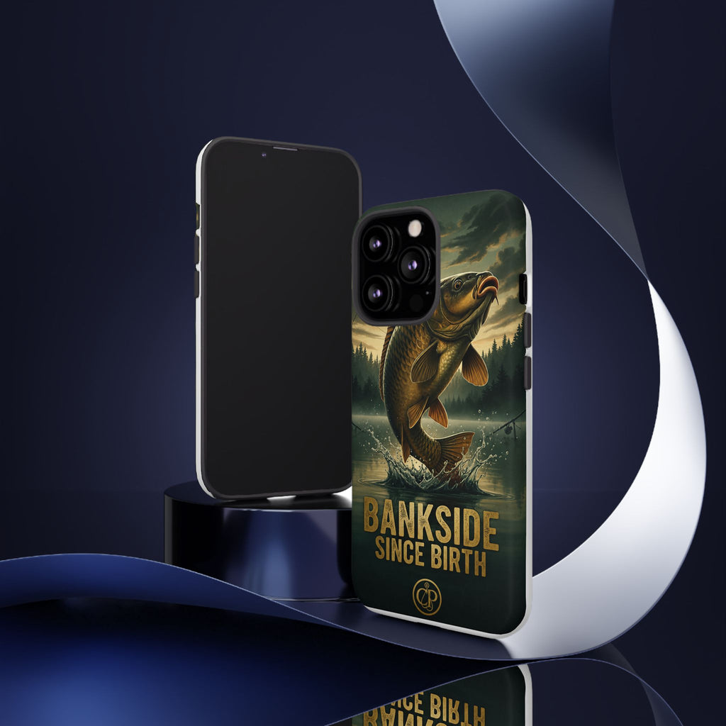 Phone Case - "Bankside Since Birth" Fishing Design (Carp Jumping, Angler Gift)