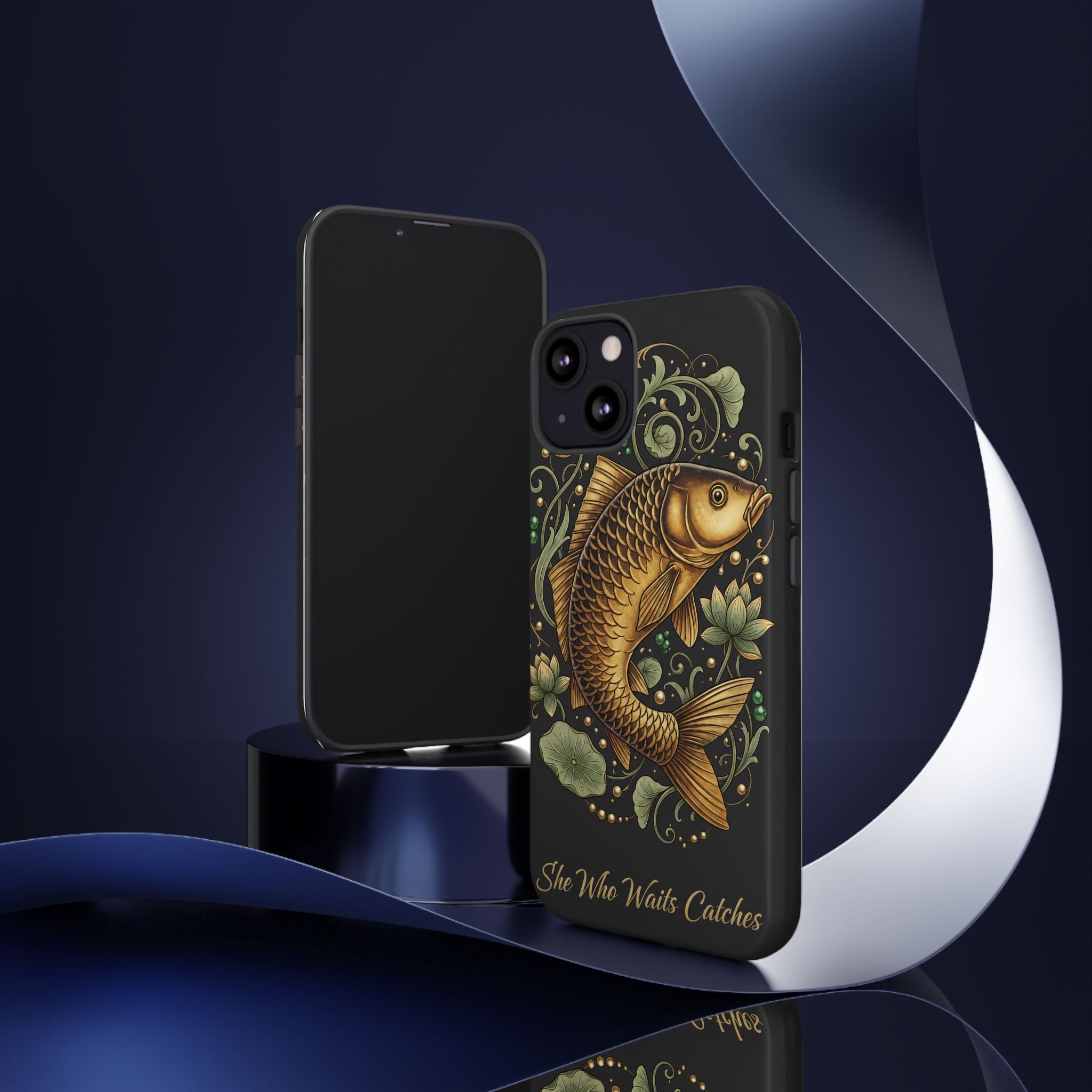 Phone Case — Carp Fish 'She Who Waits Catches' Protective Hard Cover