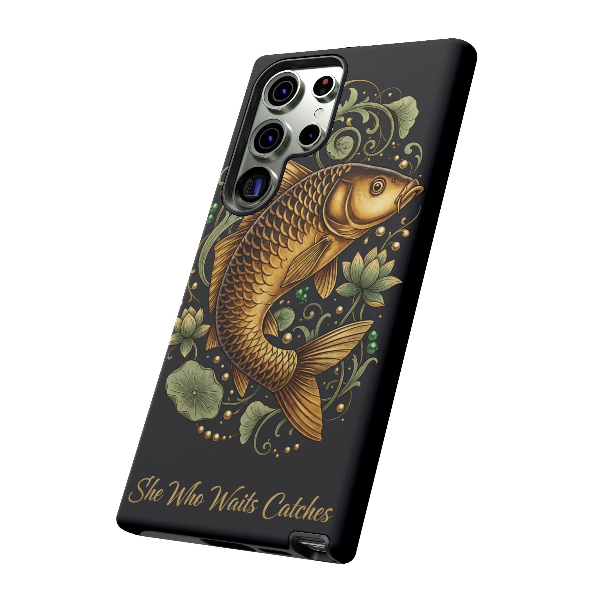 Phone Case — Carp Fish 'She Who Waits Catches' Protective Hard Cover