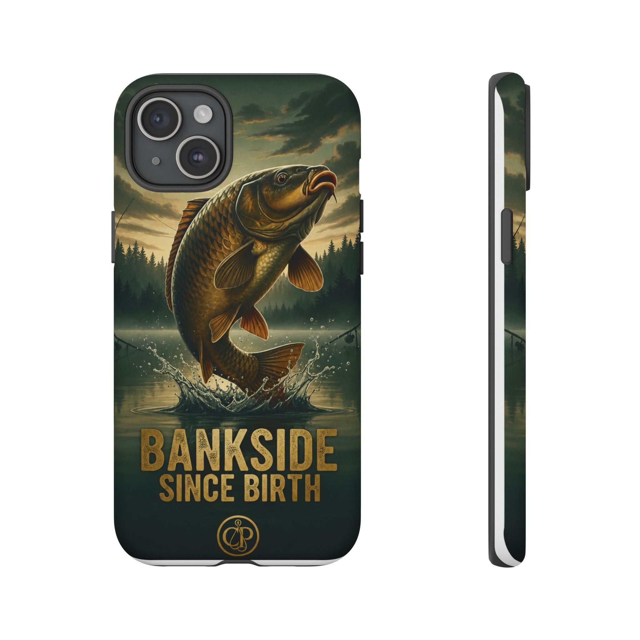 Phone Case - "Bankside Since Birth" Fishing Design (Carp Jumping, Angler Gift)