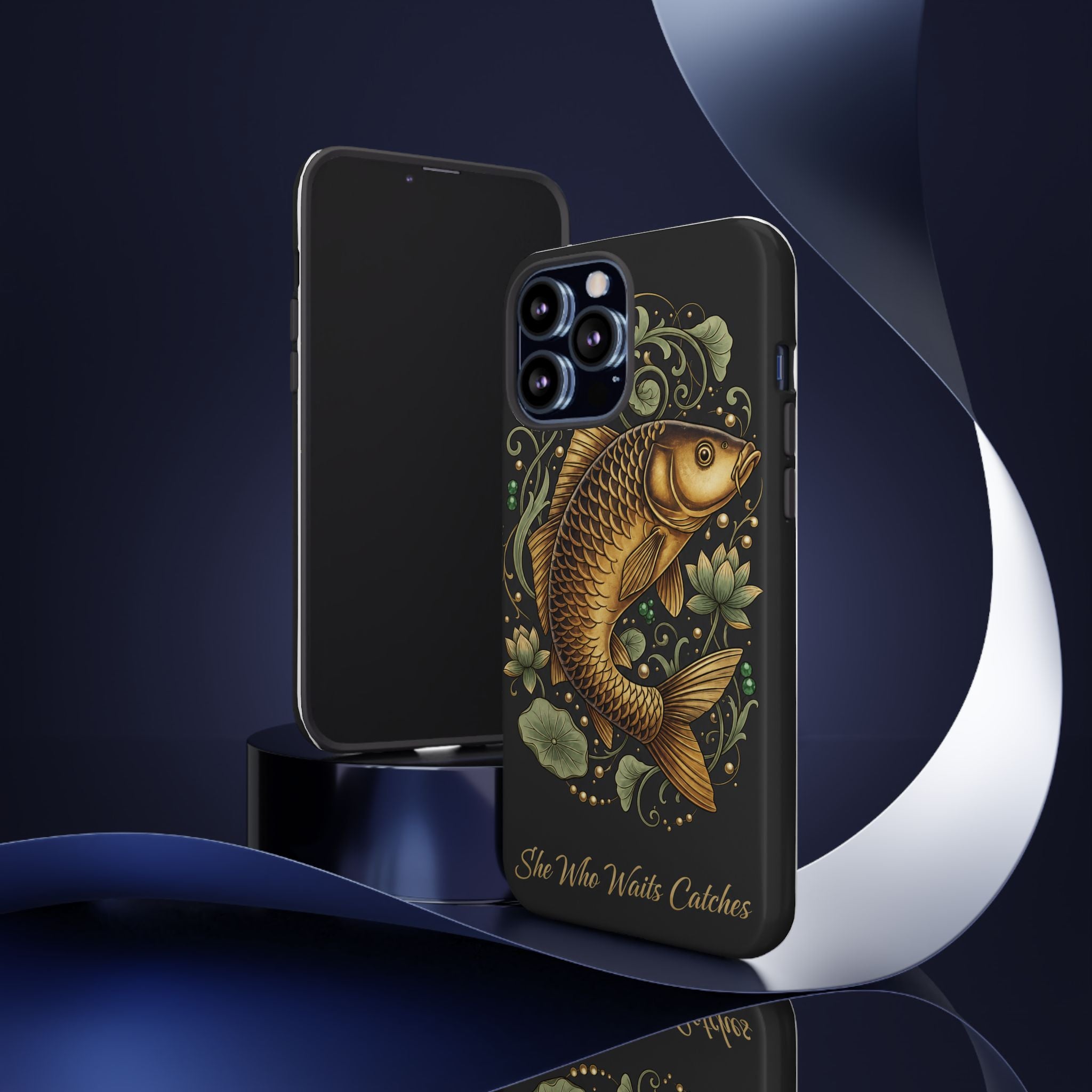 Phone Case — Carp Fish 'She Who Waits Catches' Protective Hard Cover