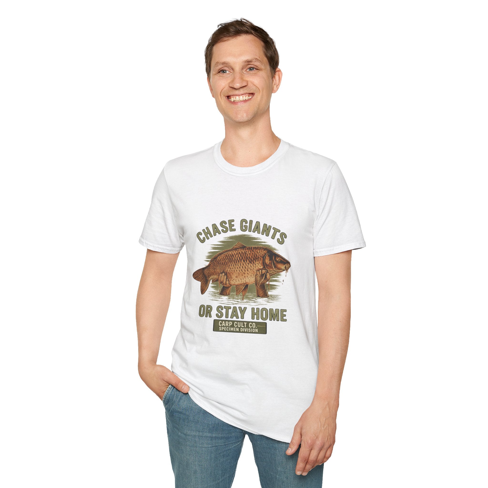 Fishing T-Shirt — “Chase Giants or Stay Home” Vintage Carp Graphic Tee