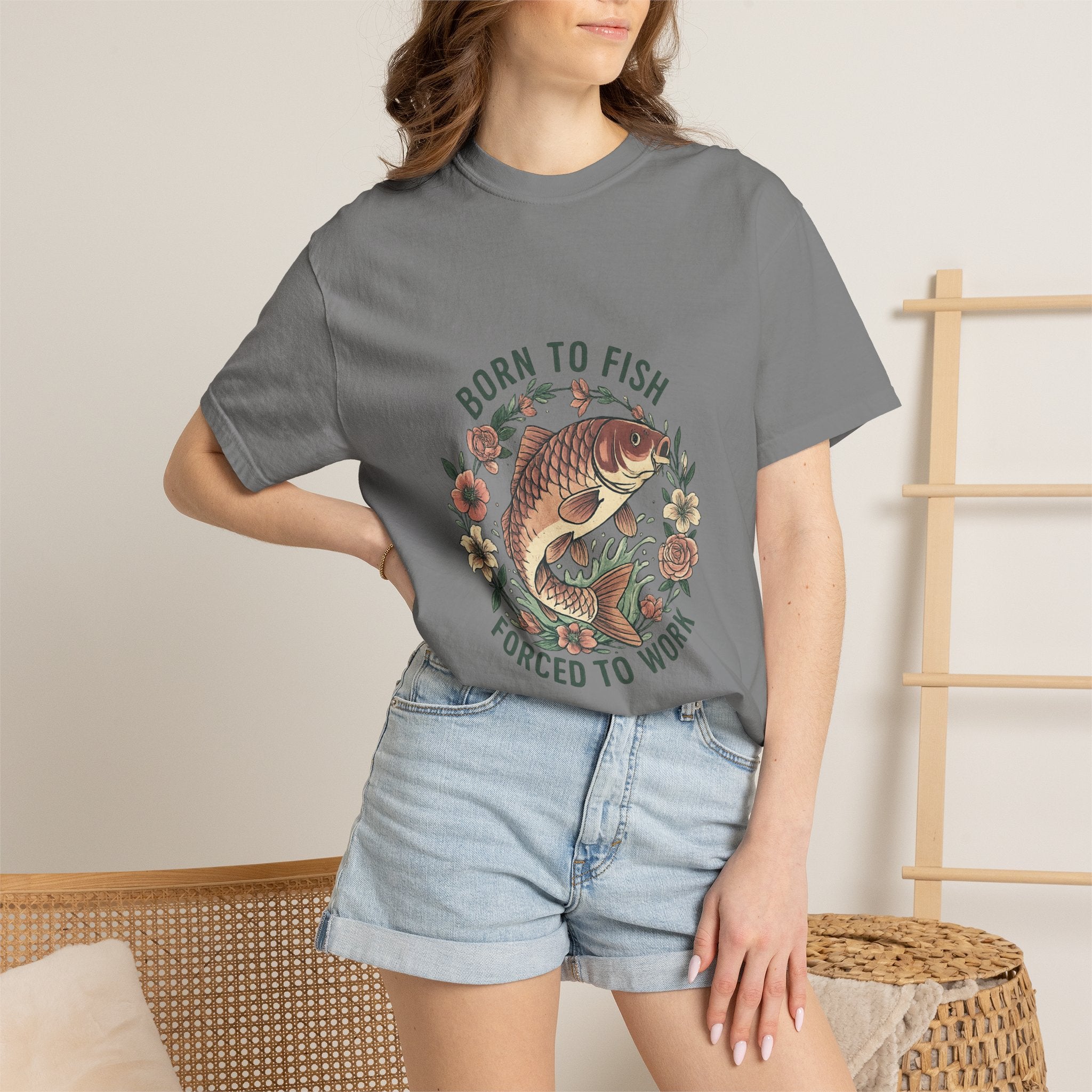 Born to Fish T-Shirt — 'Born to Fish, Forced to Work' Vintage Fishing Tee