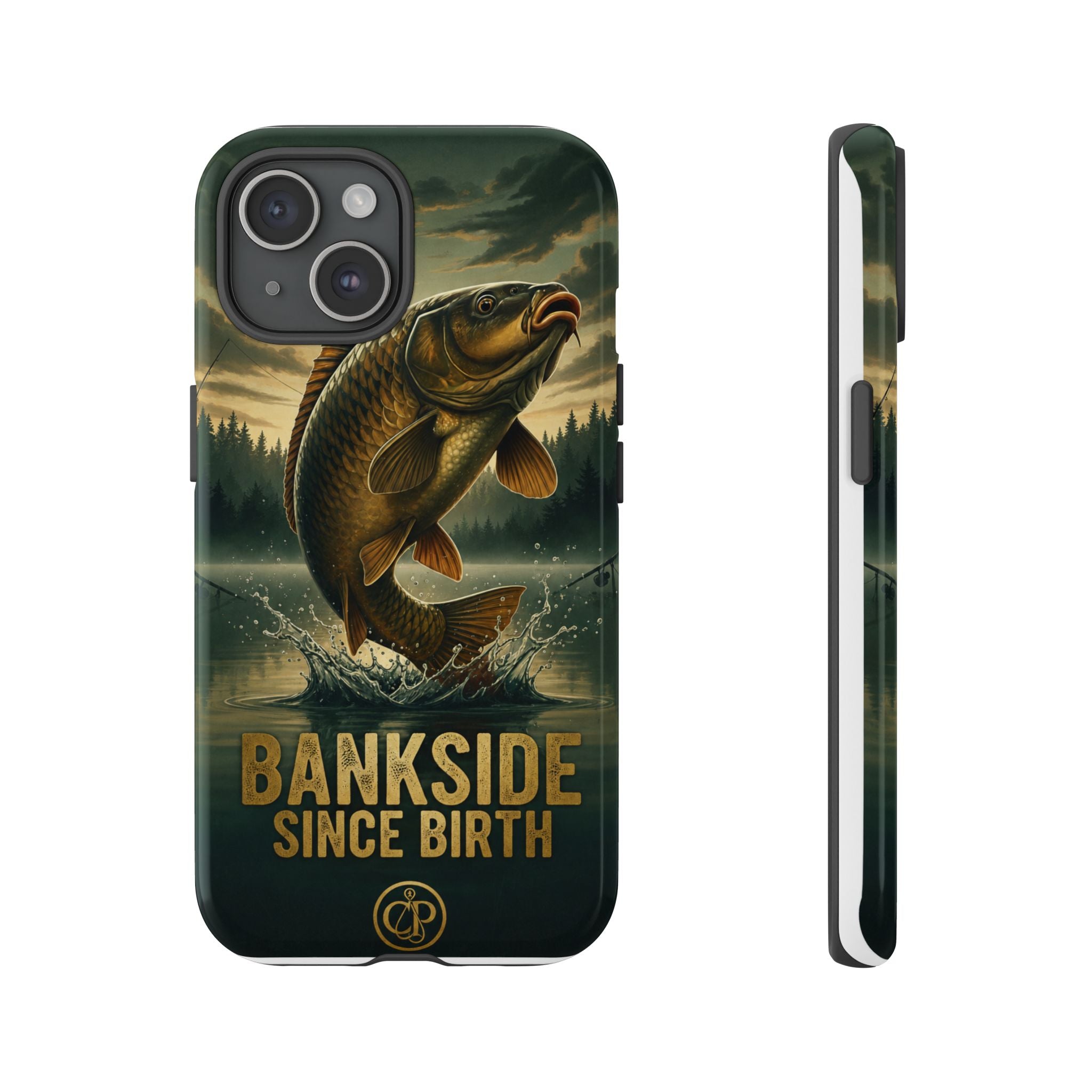 Phone Case - "Bankside Since Birth" Fishing Design (Carp Jumping, Angler Gift)