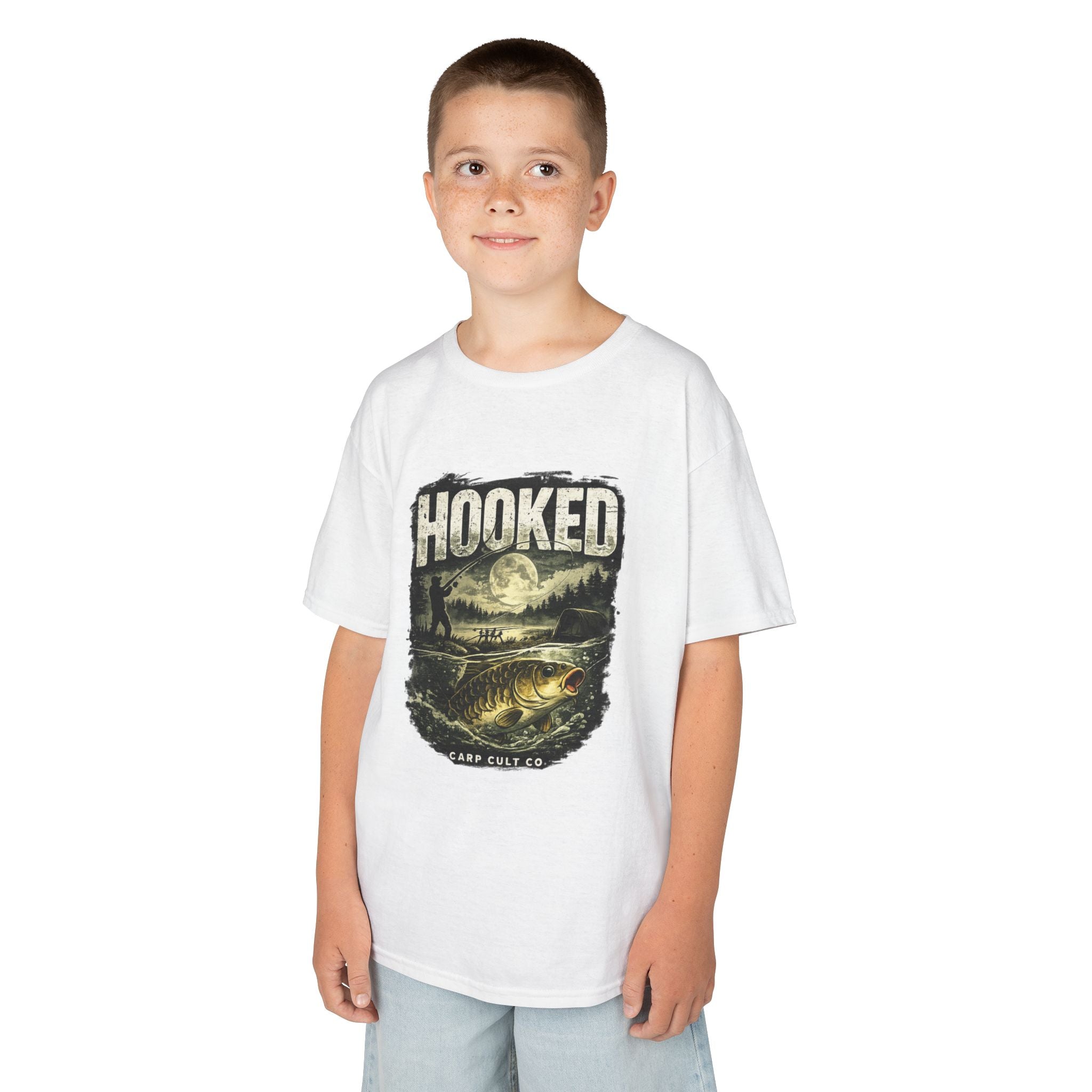 Kids T-Shirt — "Hooked" Fishing Graphic Tee for Young Anglers