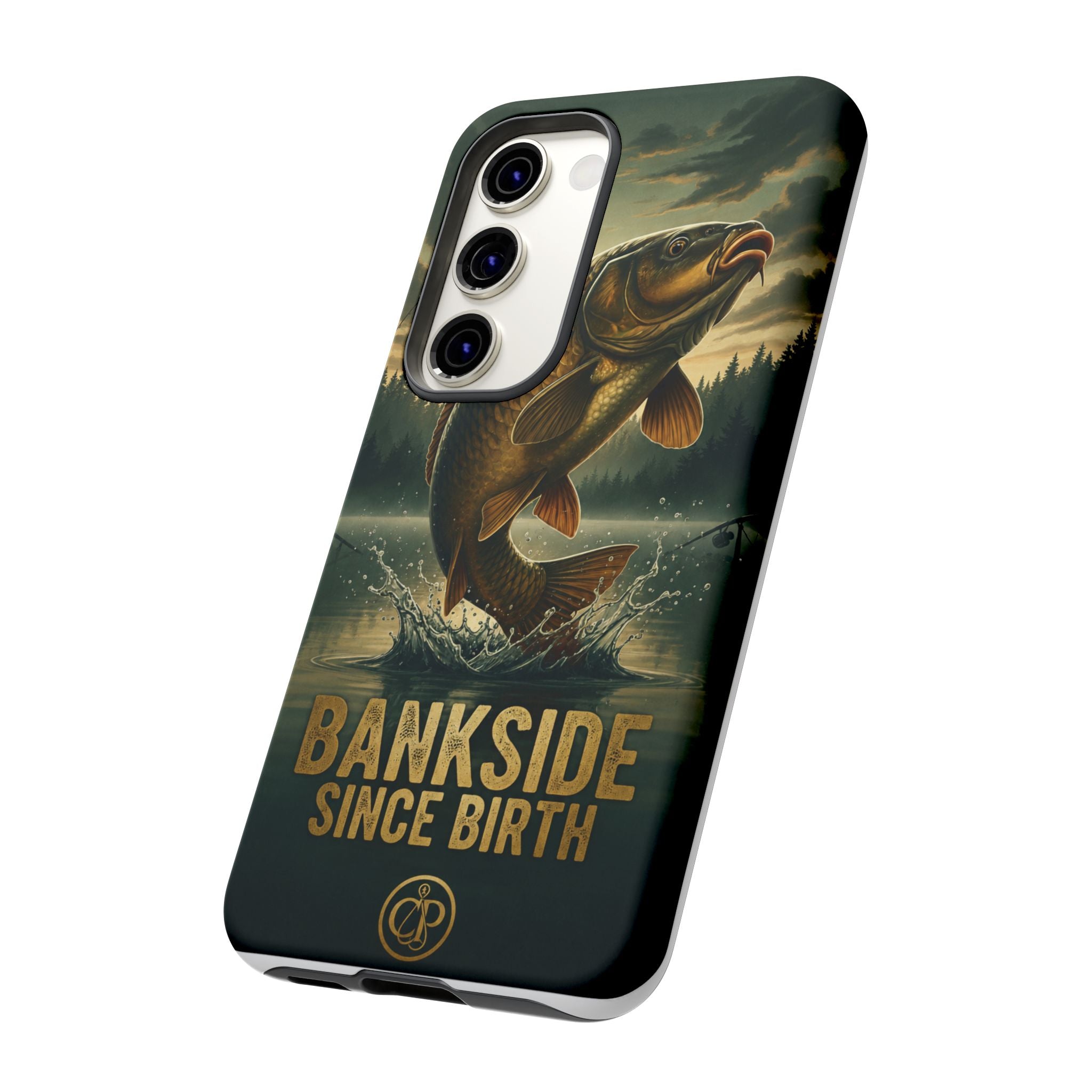 Phone Case - "Bankside Since Birth" Fishing Design (Carp Jumping, Angler Gift)