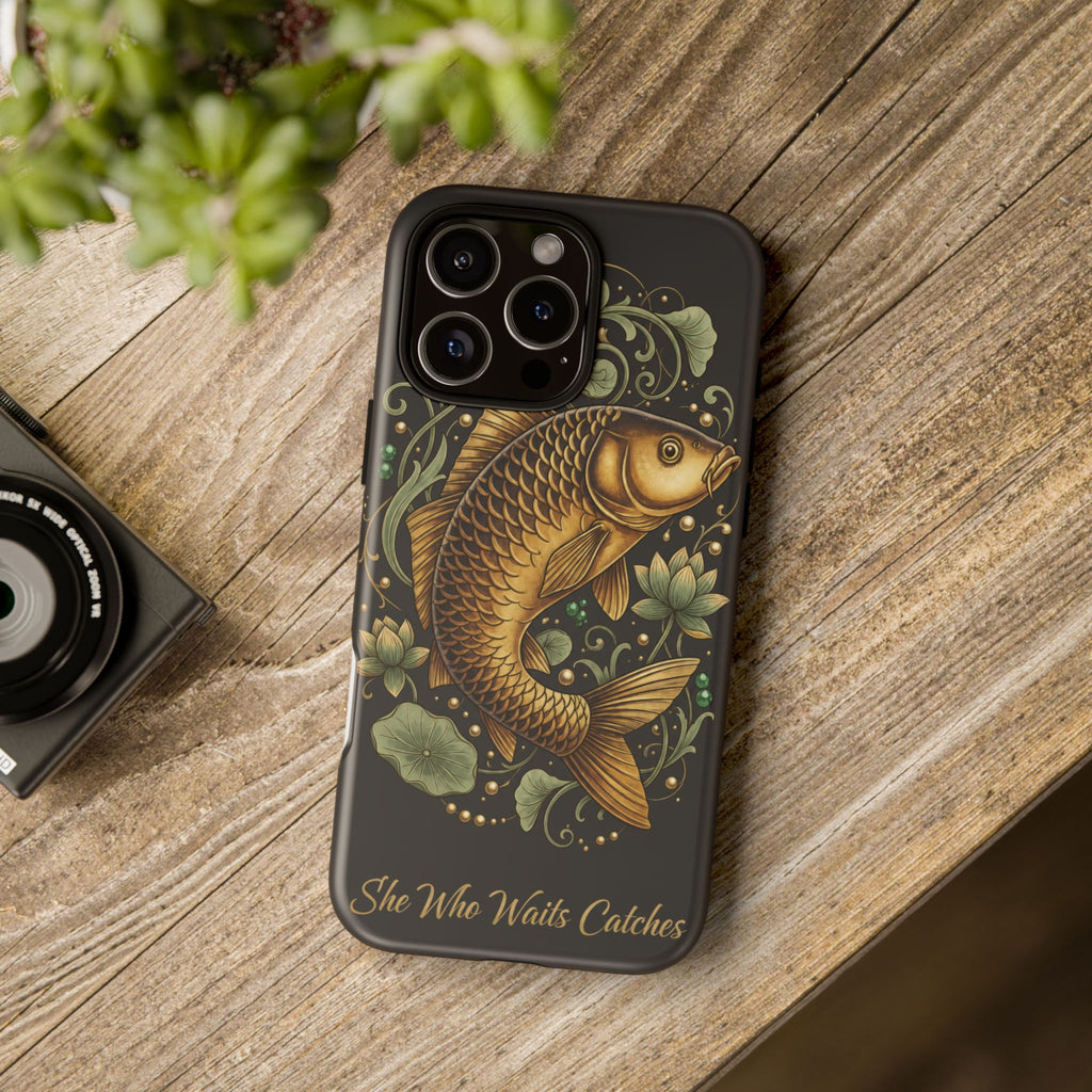 Phone Case — Carp Fish 'She Who Waits Catches' Protective Hard Cover
