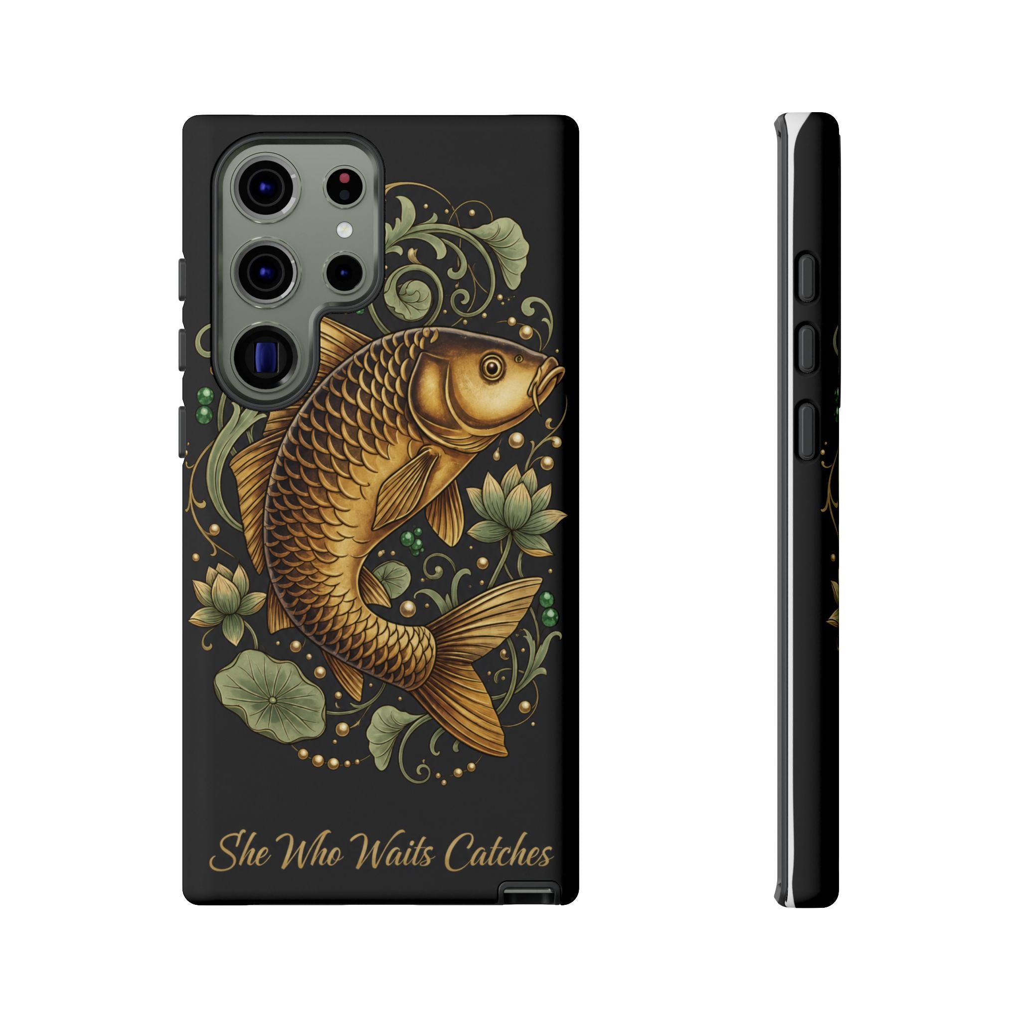 Phone Case — Carp Fish 'She Who Waits Catches' Protective Hard Cover