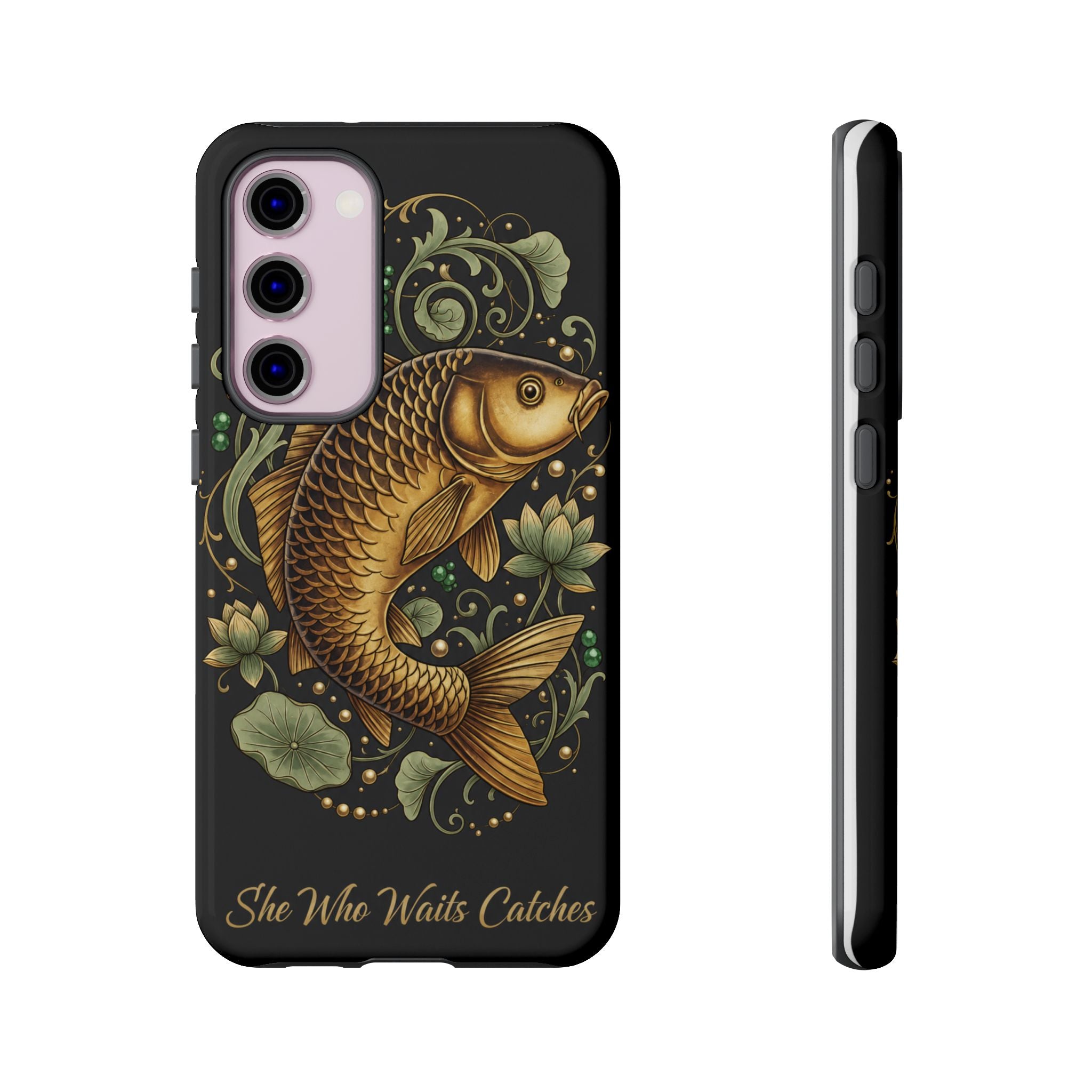 Phone Case — Carp Fish 'She Who Waits Catches' Protective Hard Cover