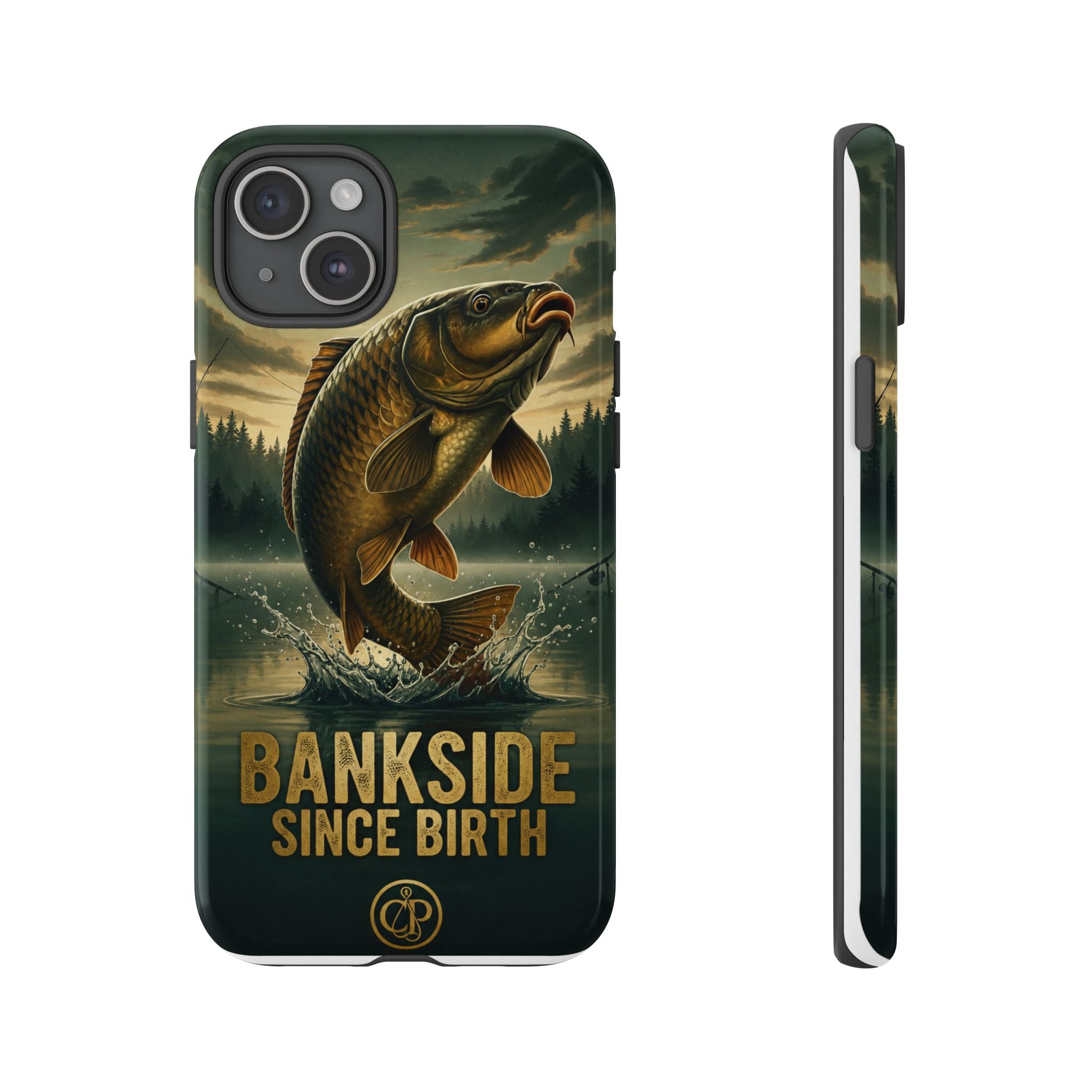 Phone Case - "Bankside Since Birth" Fishing Design (Carp Jumping, Angler Gift)