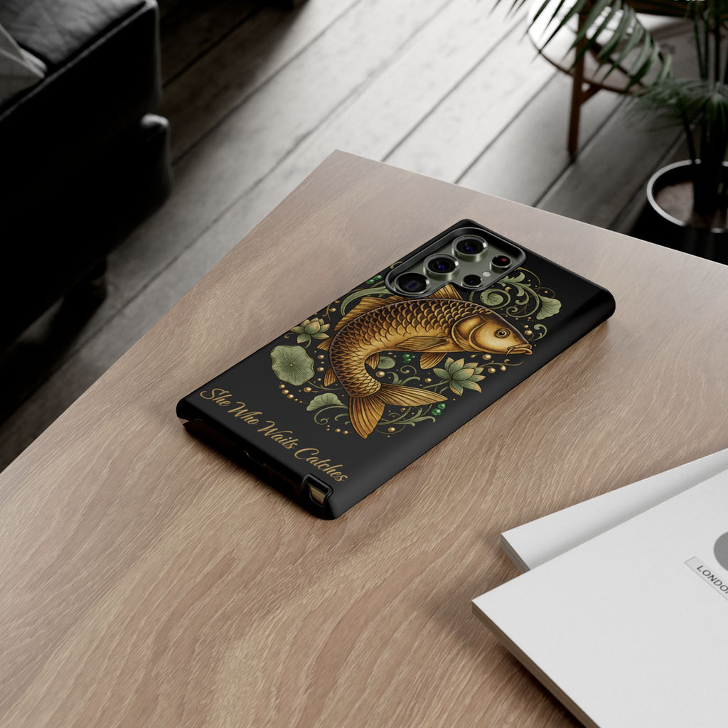 Phone Case — Carp Fish 'She Who Waits Catches' Protective Hard Cover