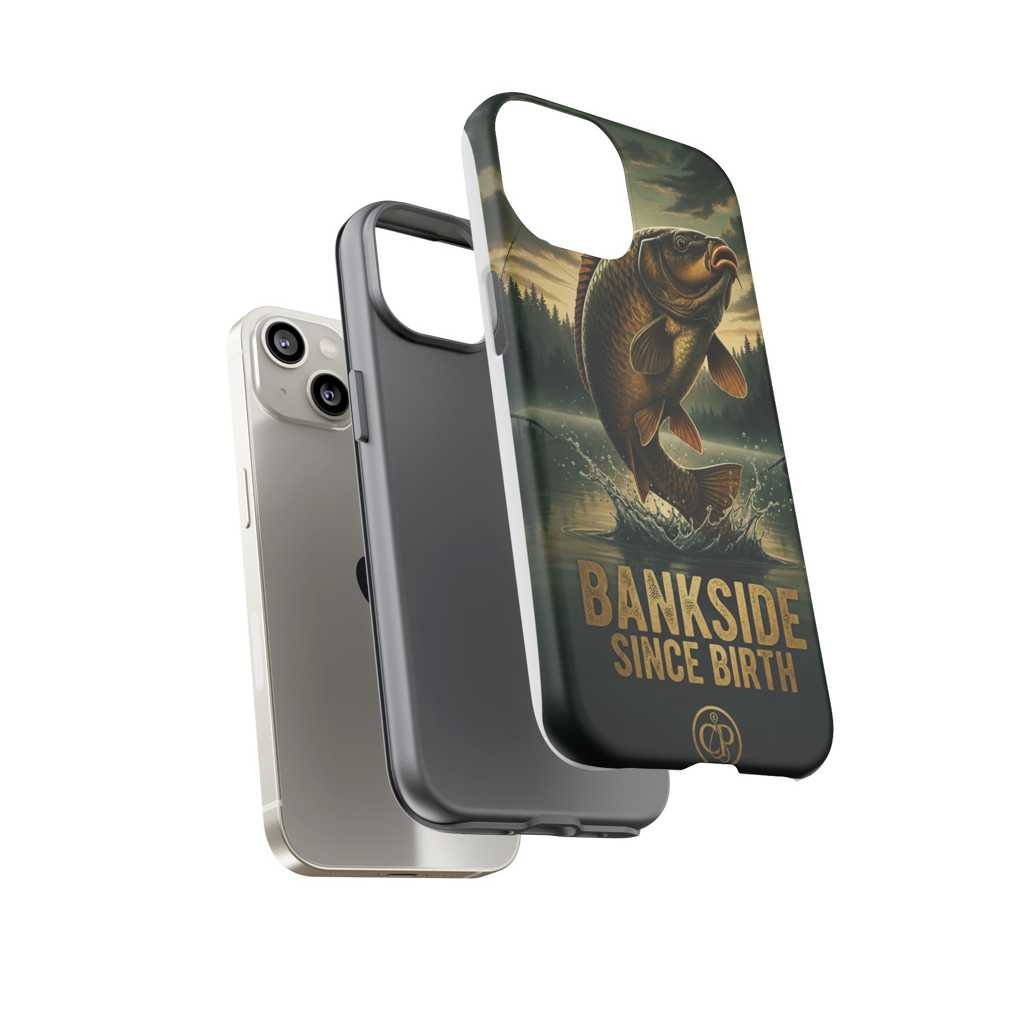 Phone Case - "Bankside Since Birth" Fishing Design (Carp Jumping, Angler Gift)