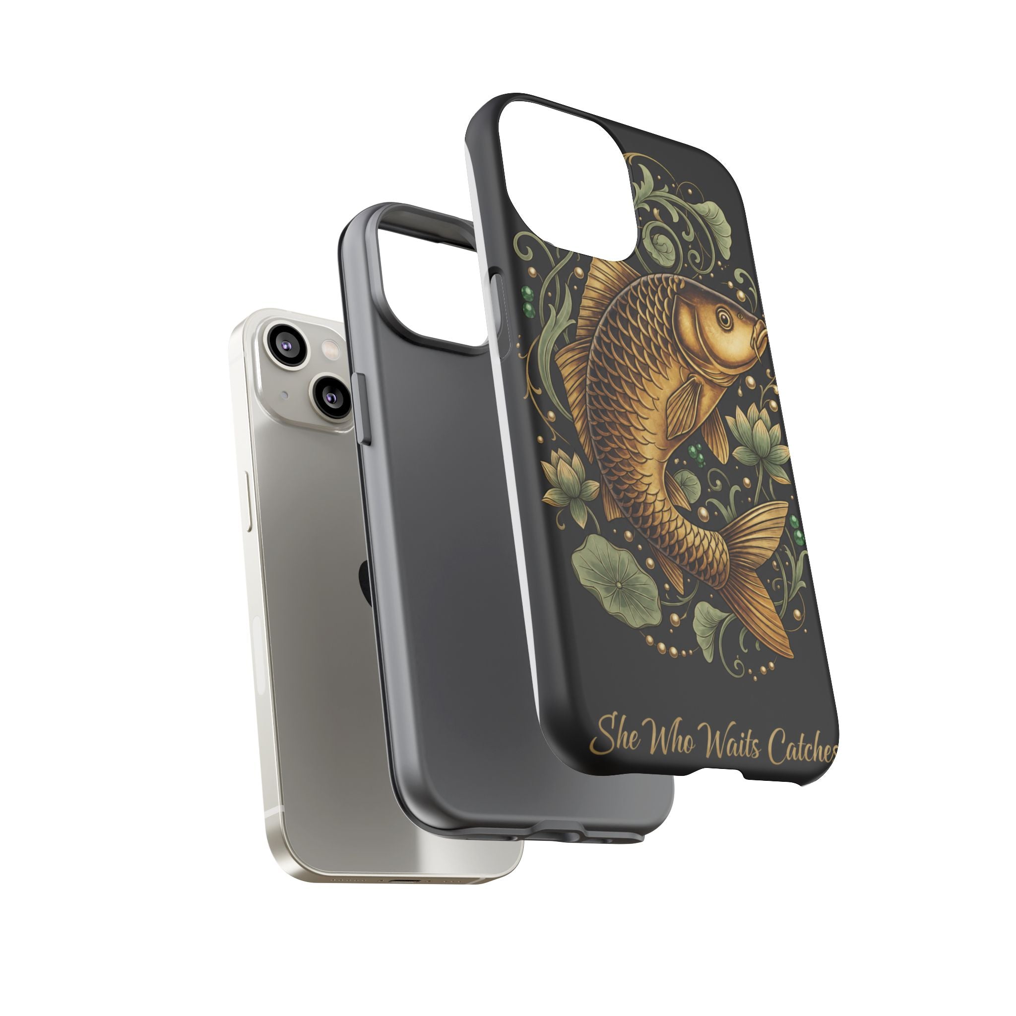 Phone Case — Carp Fish 'She Who Waits Catches' Protective Hard Cover