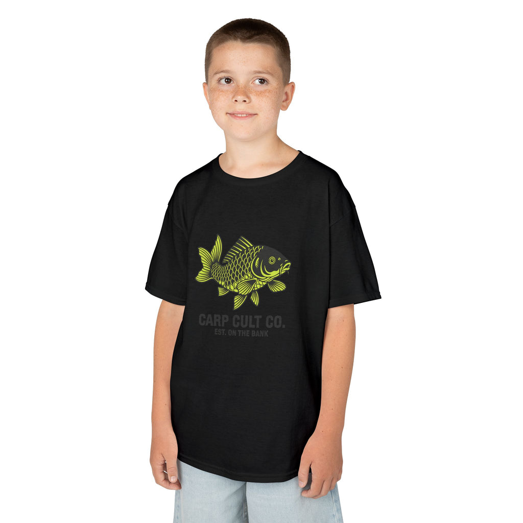 Kids Carp Cult Co. Tee — Green Carp Fishing Graphic Shirt