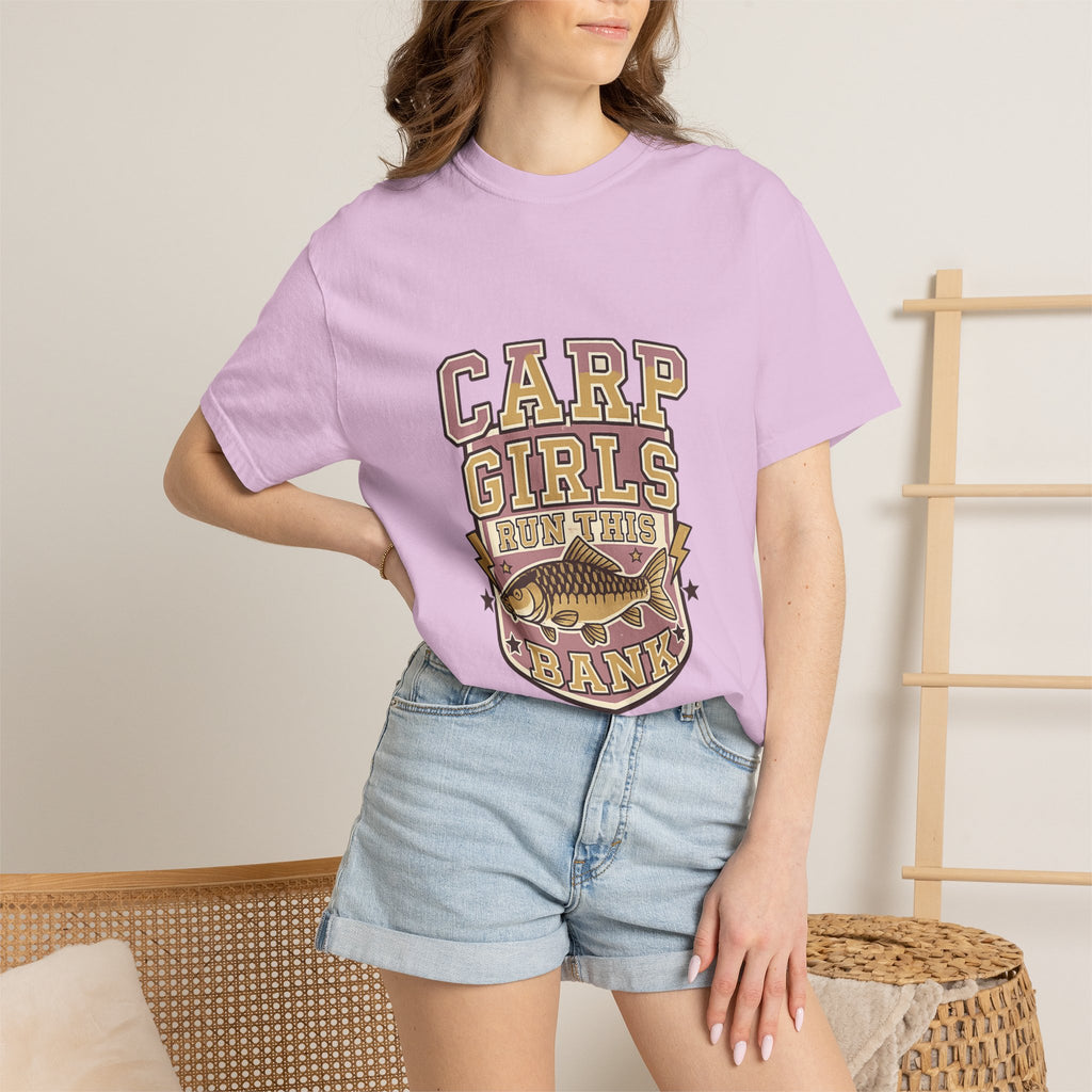 Carp Girls Run This Bank T-Shirt — Fishing Graphic Tee for Women Anglers