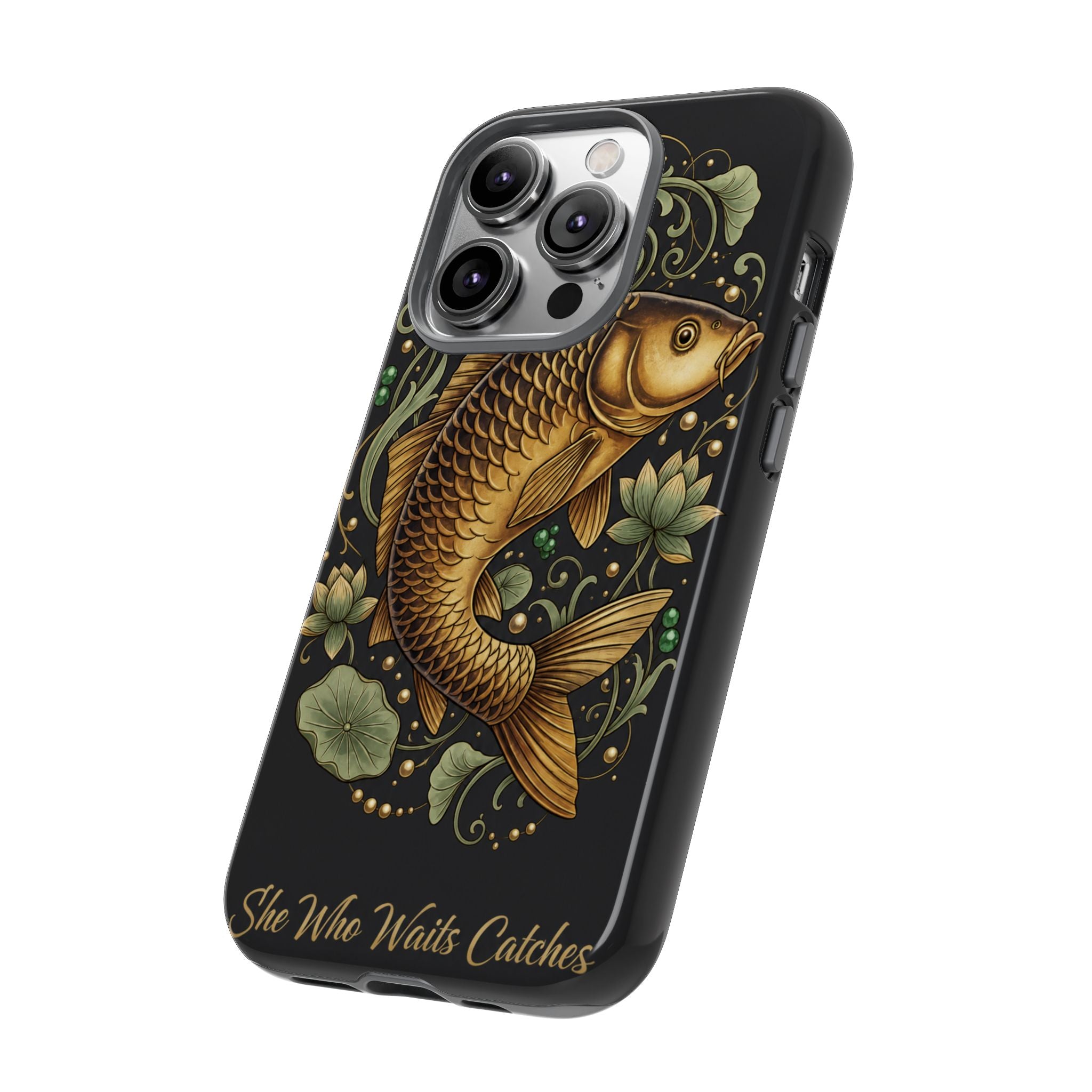 Phone Case — Carp Fish 'She Who Waits Catches' Protective Hard Cover
