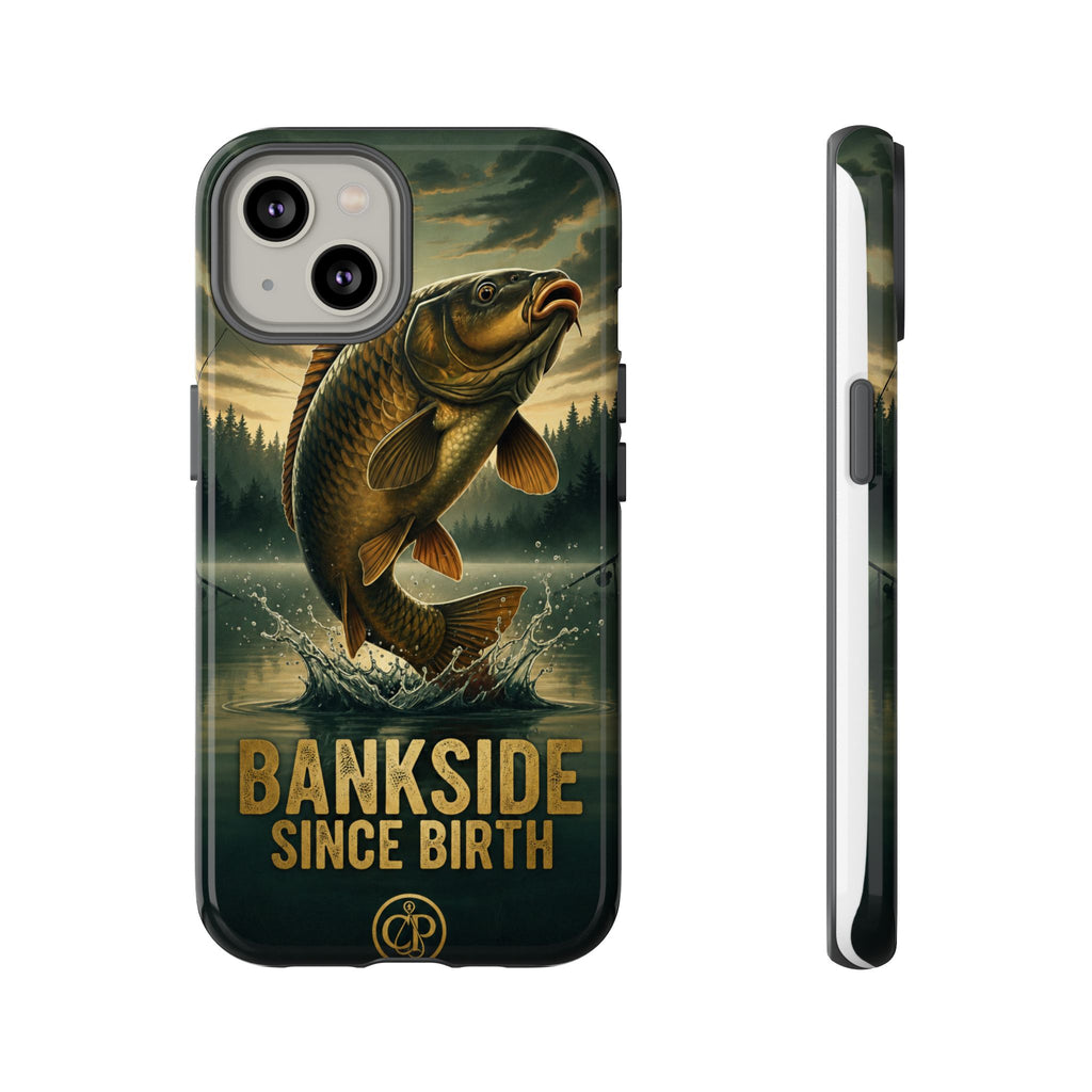 Phone Case - "Bankside Since Birth" Fishing Design (Carp Jumping, Angler Gift)