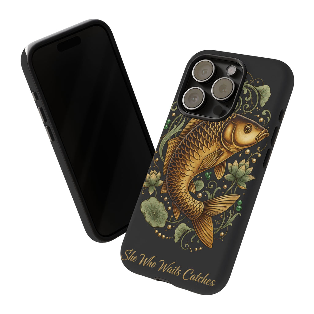 Phone Case — Carp Fish 'She Who Waits Catches' Protective Hard Cover