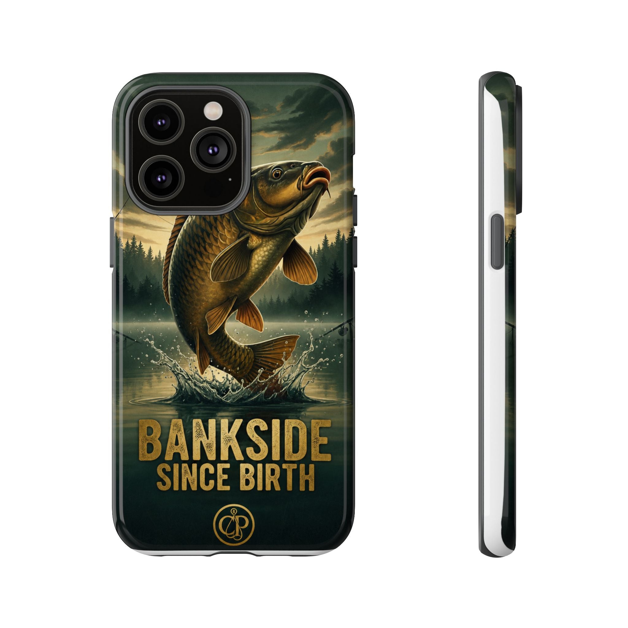 Phone Case - "Bankside Since Birth" Fishing Design (Carp Jumping, Angler Gift)