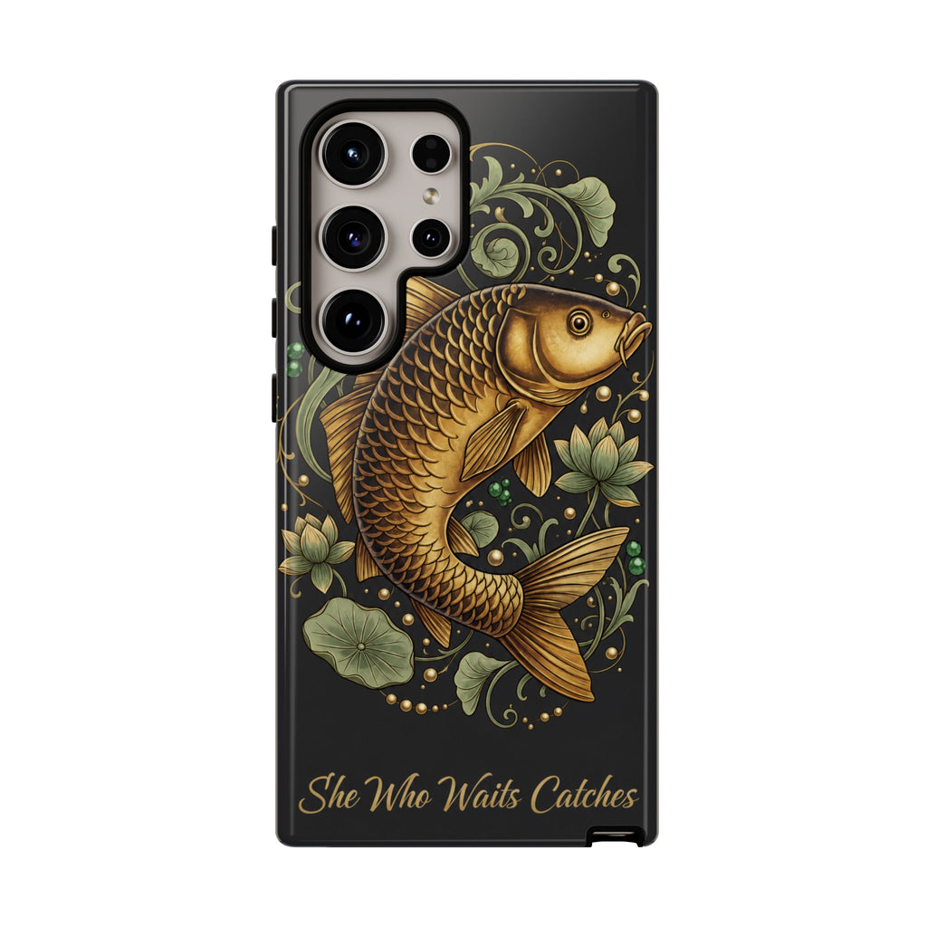 Phone Case — Carp Fish 'She Who Waits Catches' Protective Hard Cover