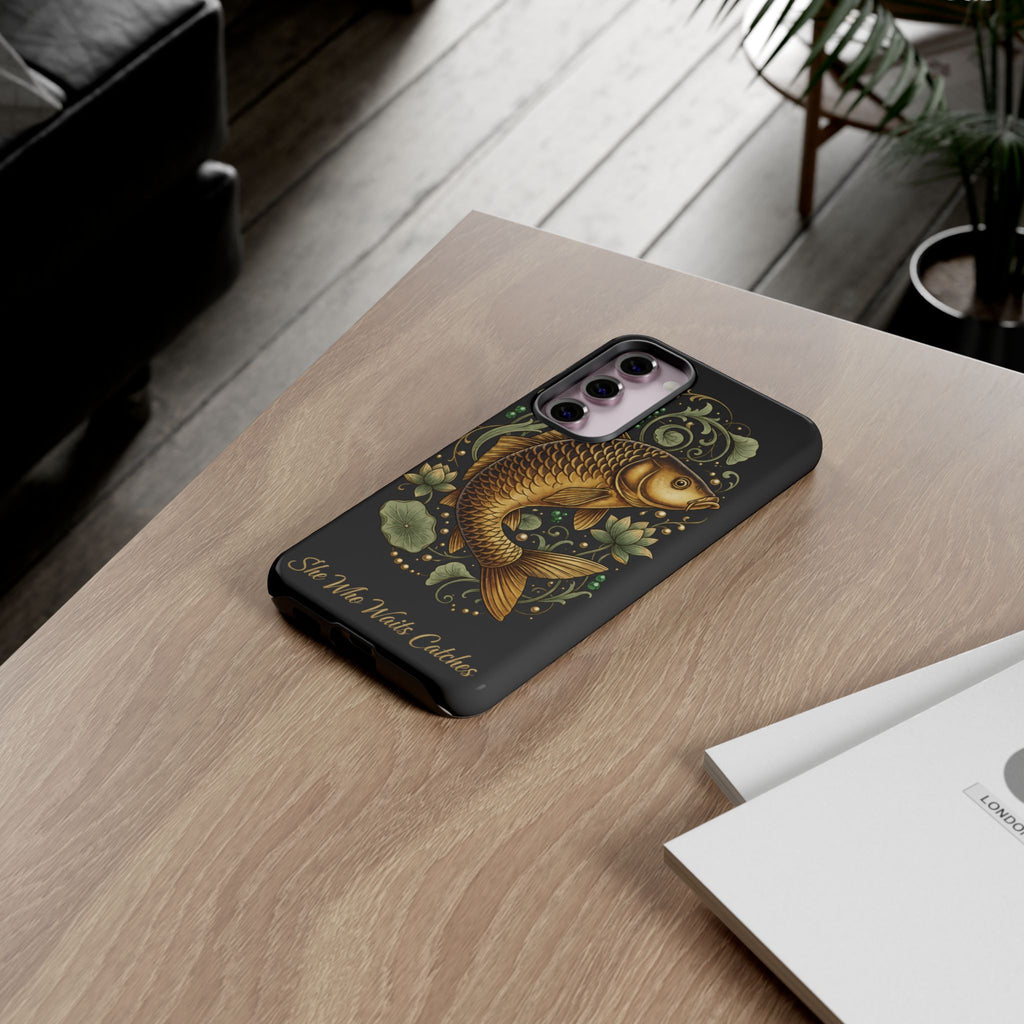 Phone Case — Carp Fish 'She Who Waits Catches' Protective Hard Cover