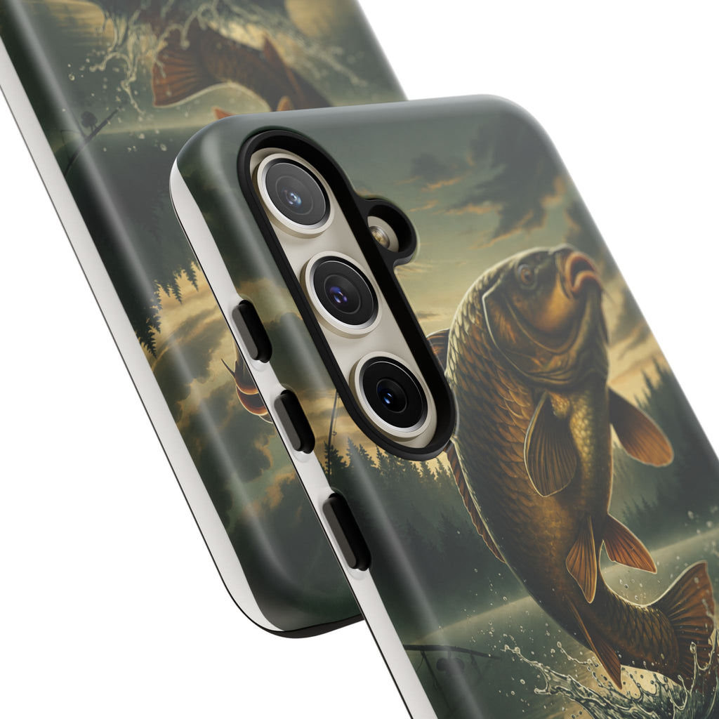 Phone Case - "Bankside Since Birth" Fishing Design (Carp Jumping, Angler Gift)
