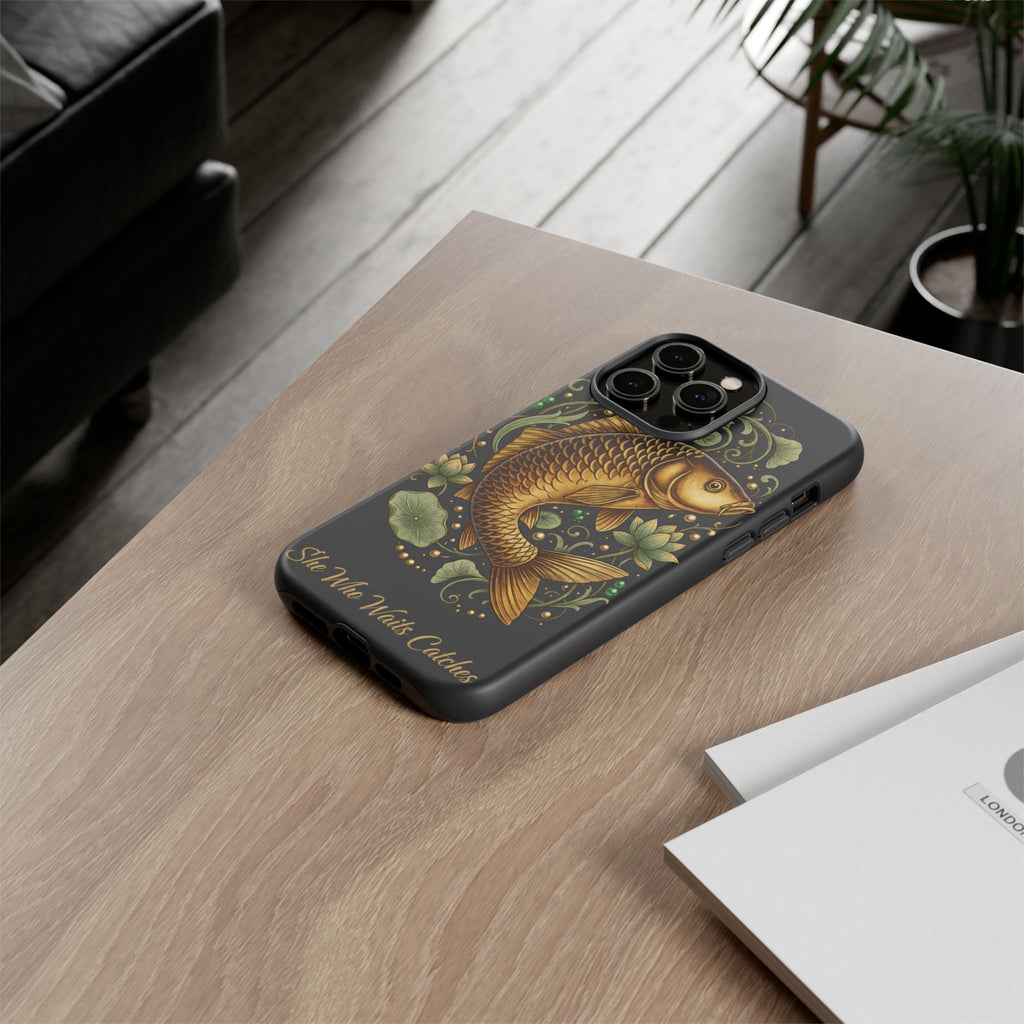 Phone Case — Carp Fish 'She Who Waits Catches' Protective Hard Cover