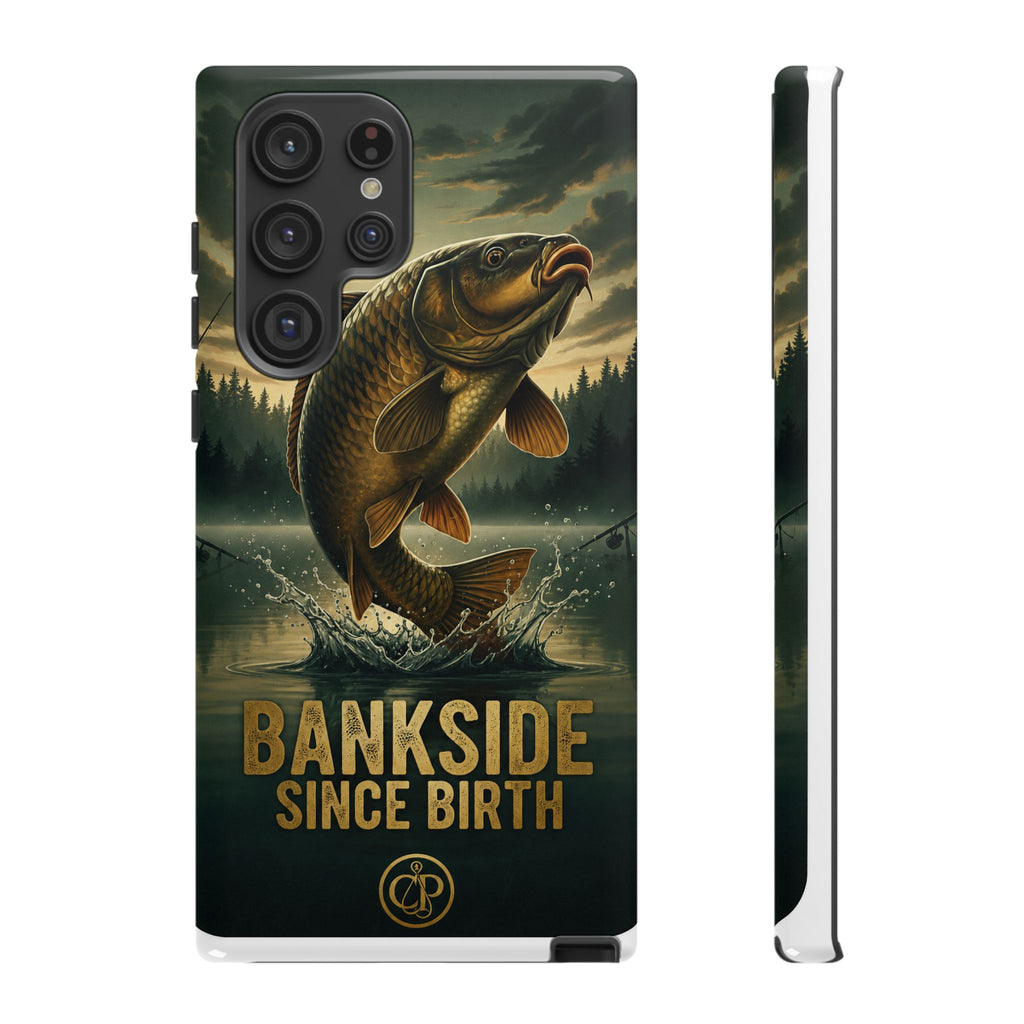 Phone Case - "Bankside Since Birth" Fishing Design (Carp Jumping, Angler Gift)